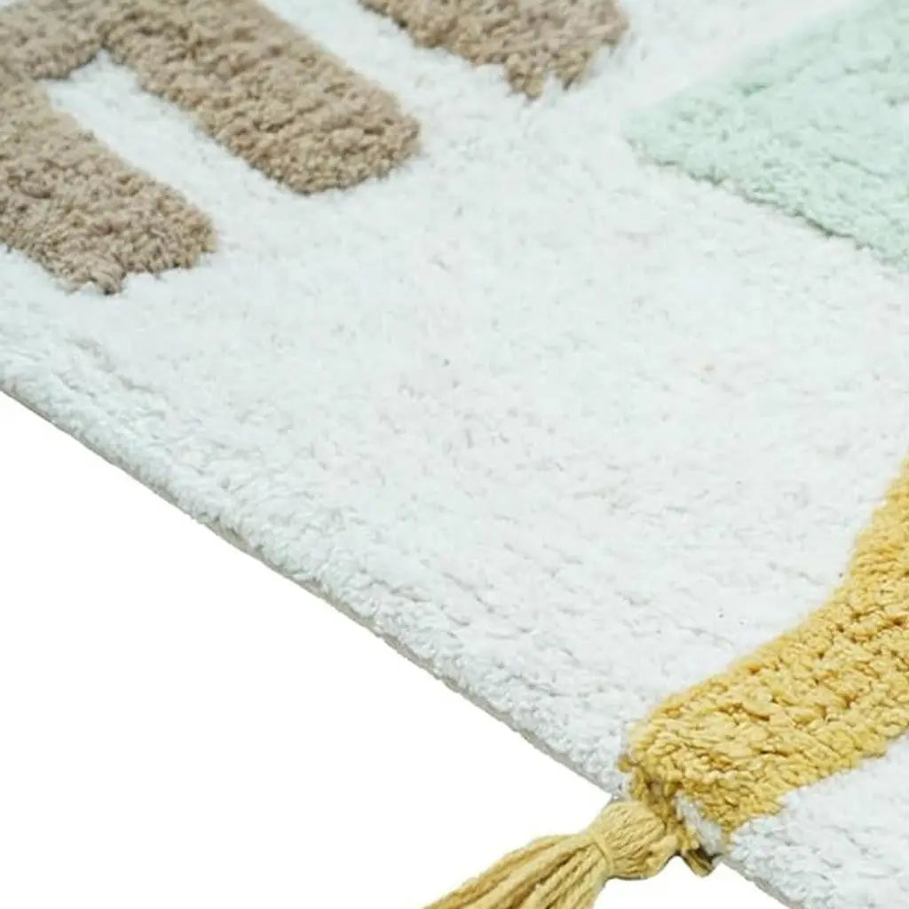 32" Blue White And Yellow Cotton Hello Lovely Youthful Bath Rug - GreatEagleInc