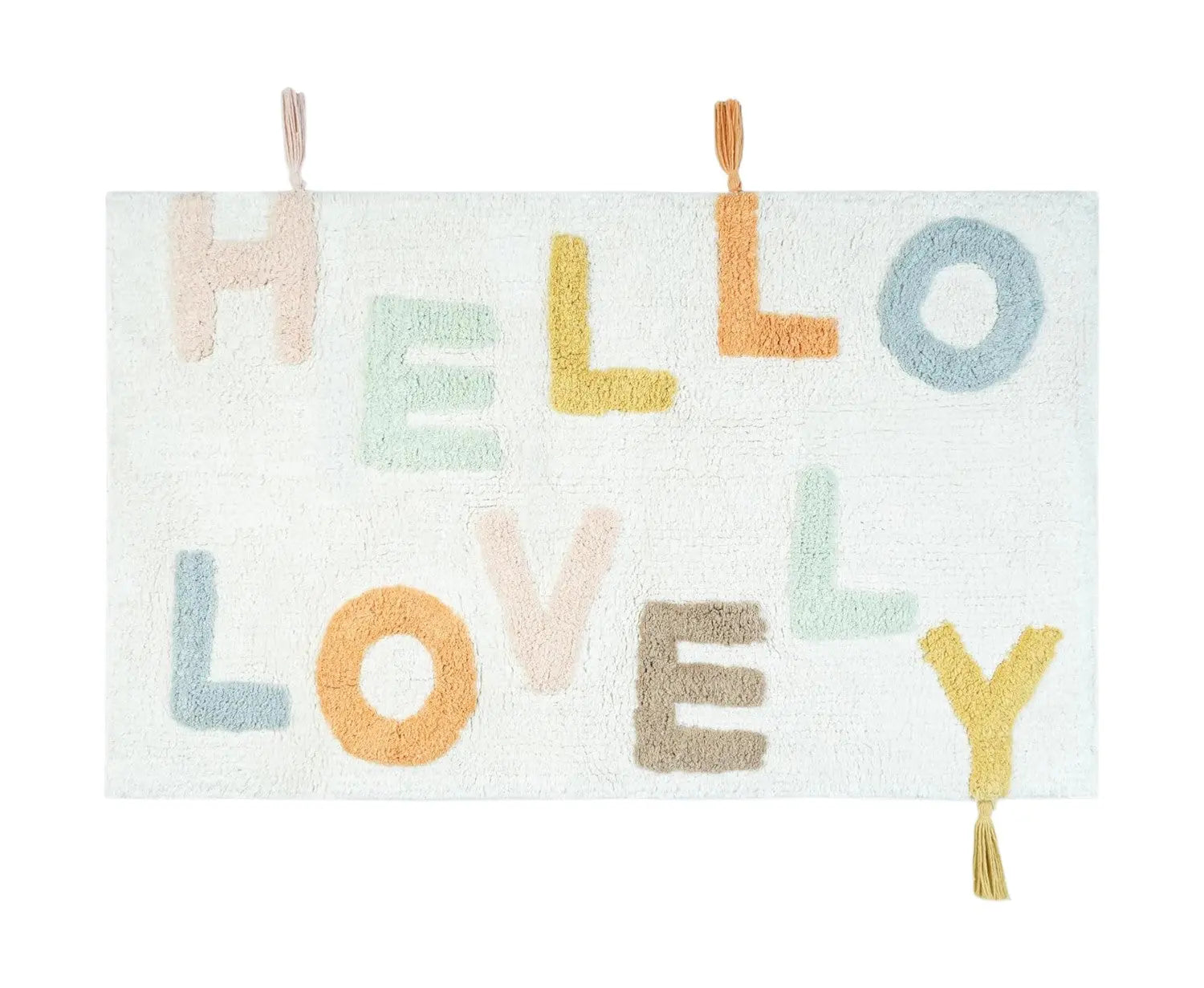 32" Blue White And Yellow Cotton Hello Lovely Youthful Bath Rug - GreatEagleInc