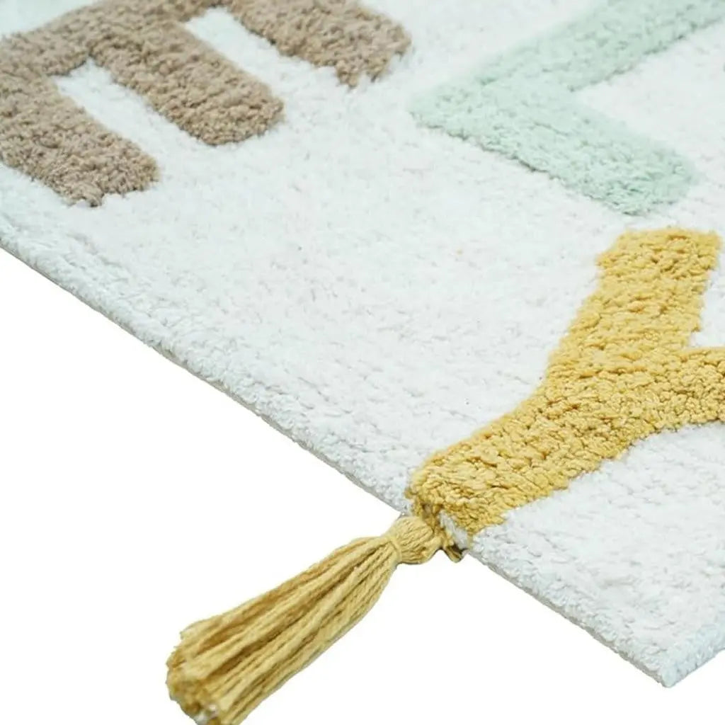 32" Blue White And Yellow Cotton Hello Lovely Youthful Bath Rug - GreatEagleInc