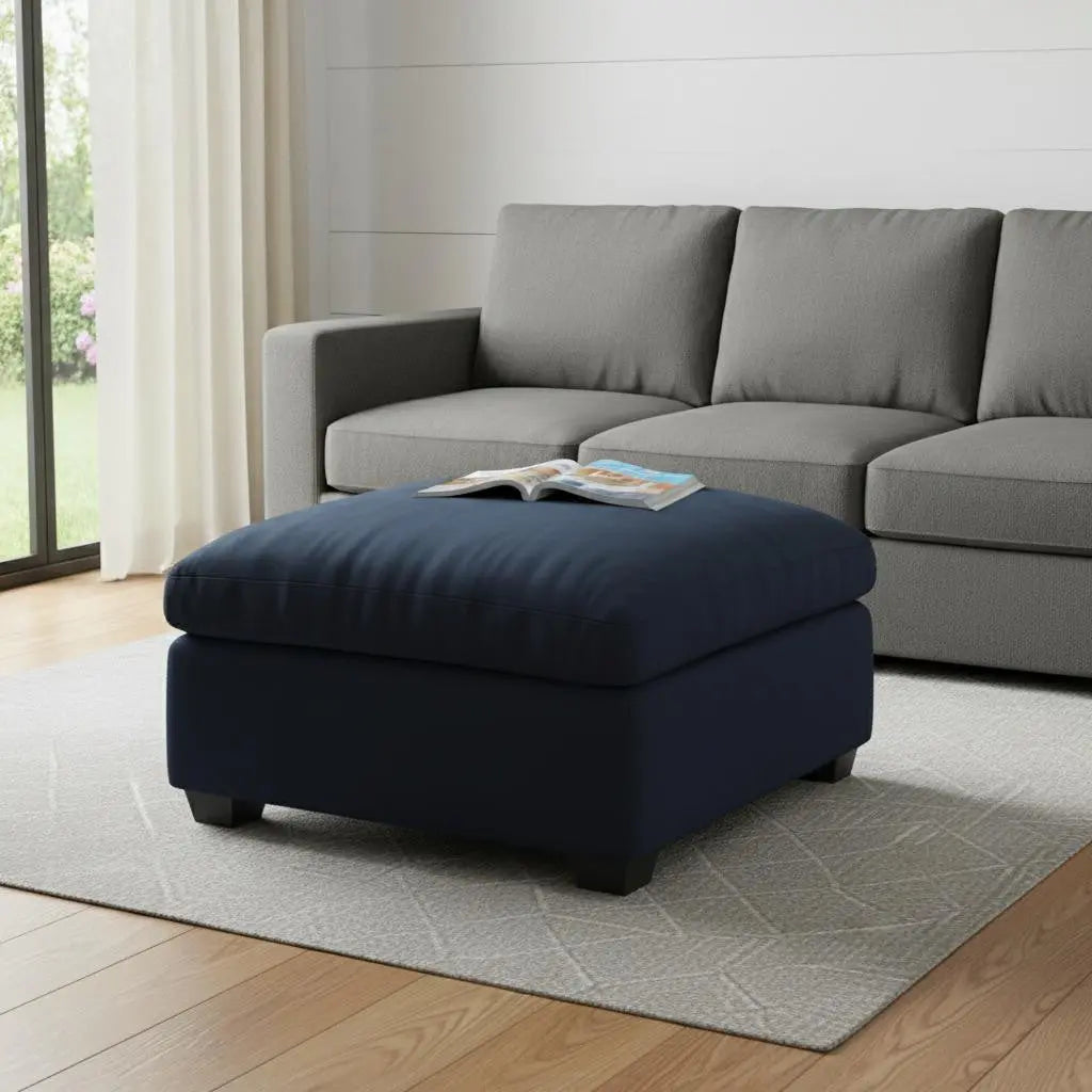 32" Blue and Black Velvet Footstool Homeroots Living Room