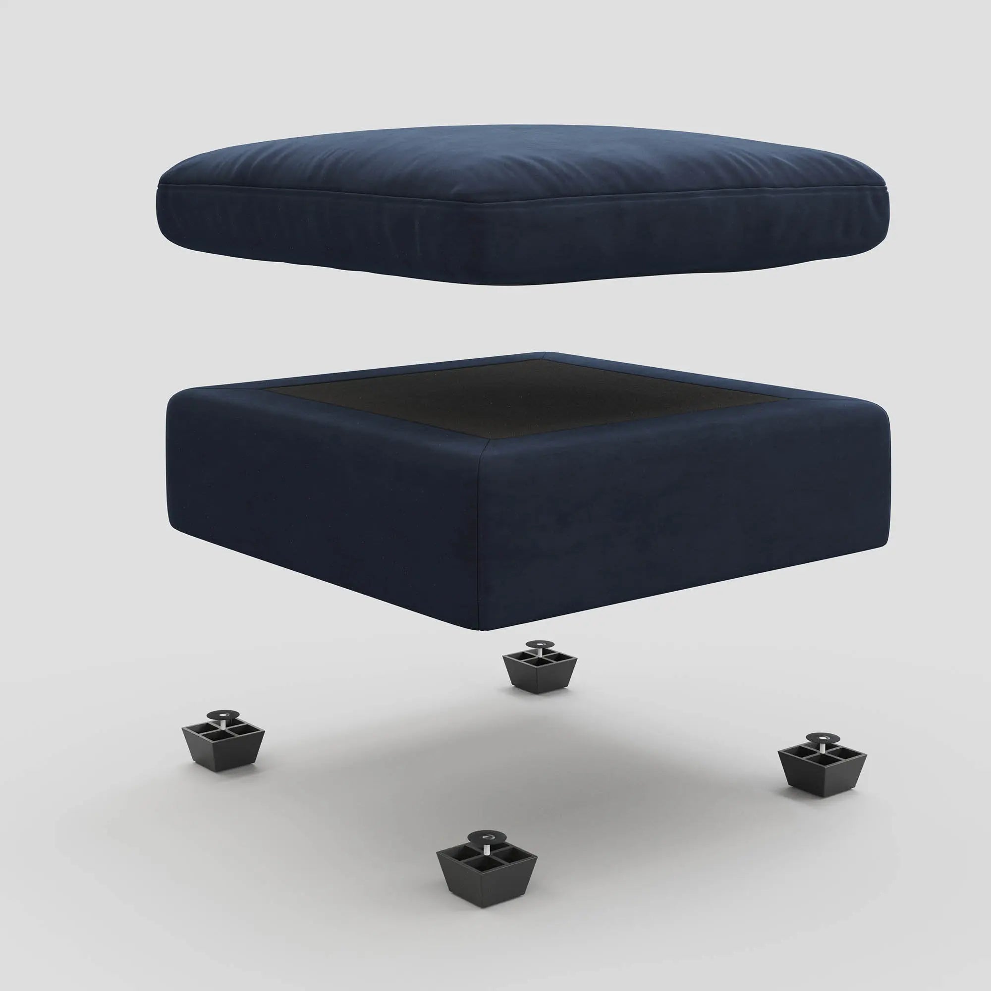 32" Blue and Black Velvet Footstool Homeroots Living Room