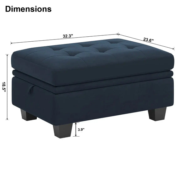 32" Blue and Black Velvet Tufted Storage Ottoman Homeroots Living Room