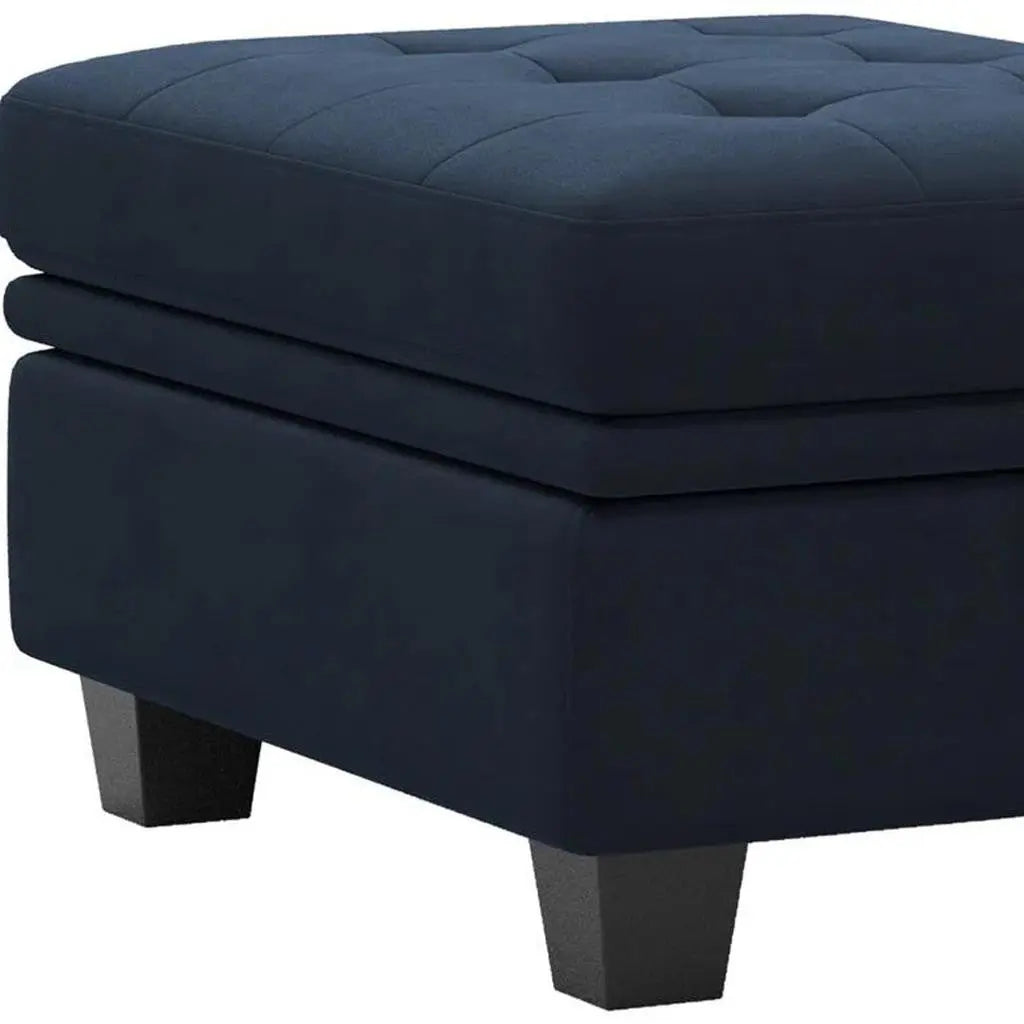 32" Blue and Black Velvet Tufted Storage Ottoman Homeroots Living Room