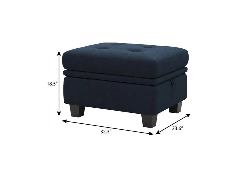 32" Blue and Black Velvet Tufted Storage Ottoman Homeroots Living Room