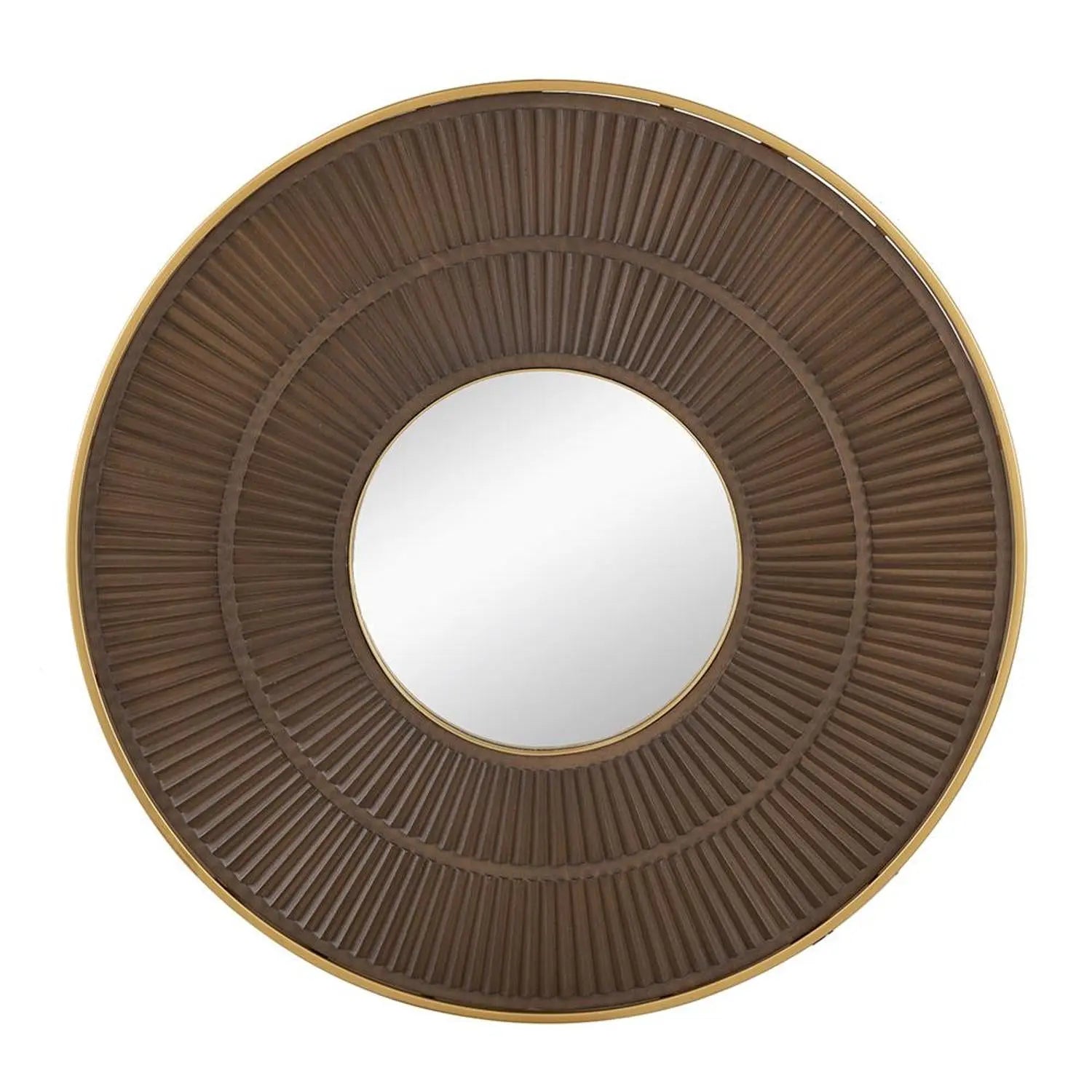 32" Brown And Gold Round Wood And Metal Framed Accent Mirror Homeroots Bed & Bath