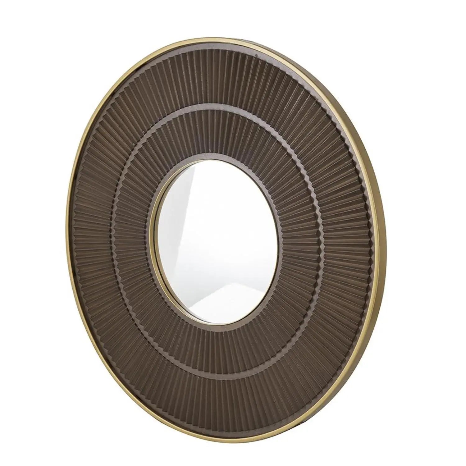 32" Brown And Gold Round Wood And Metal Framed Accent Mirror Homeroots Bed & Bath