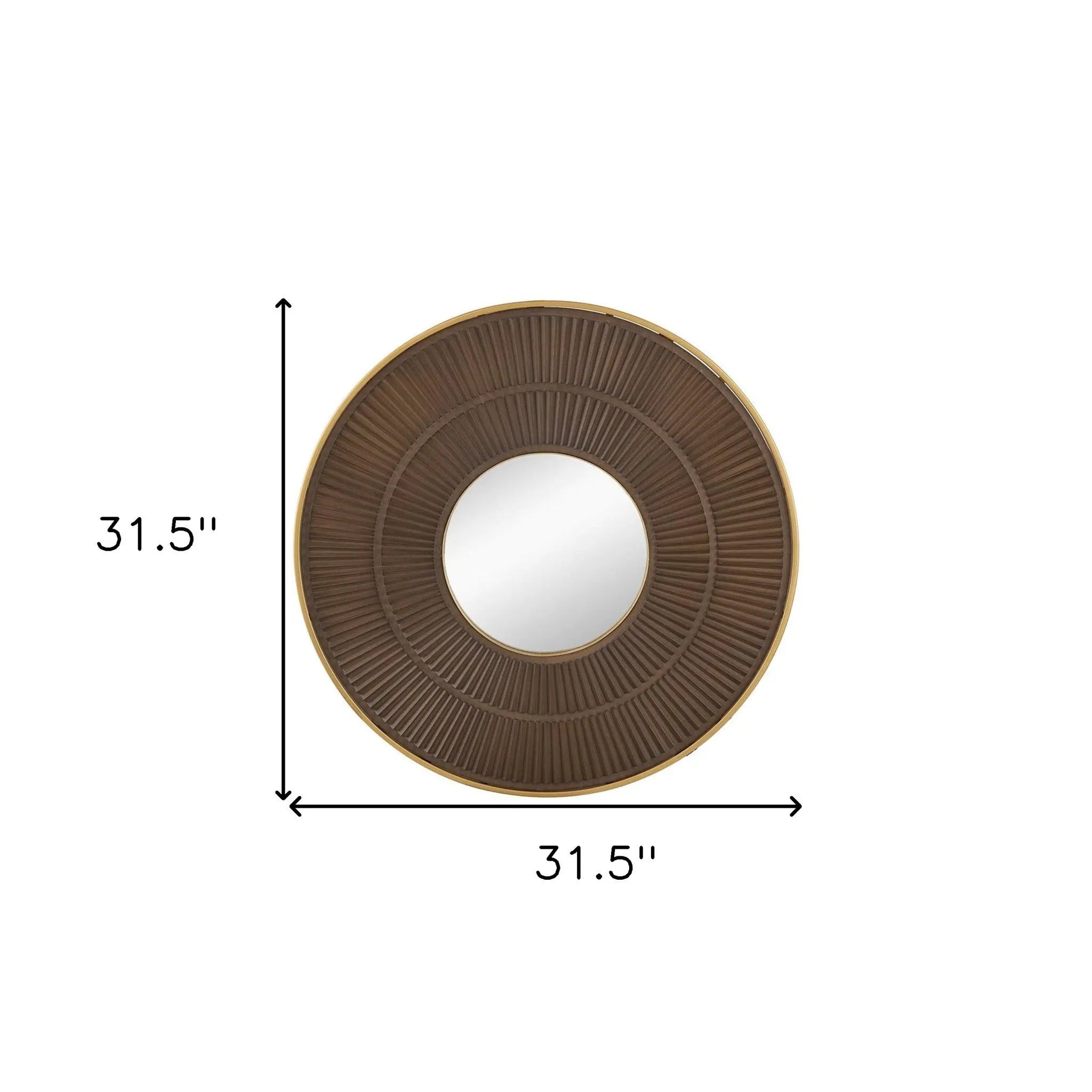 32" Brown And Gold Round Wood And Metal Framed Accent Mirror Homeroots Bed & Bath