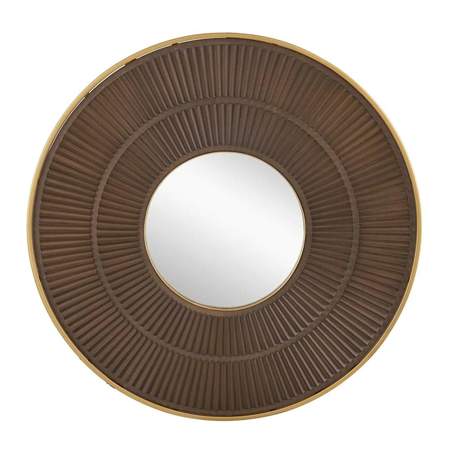 32" Brown And Gold Round Wood And Metal Framed Accent Mirror Homeroots Bed & Bath
