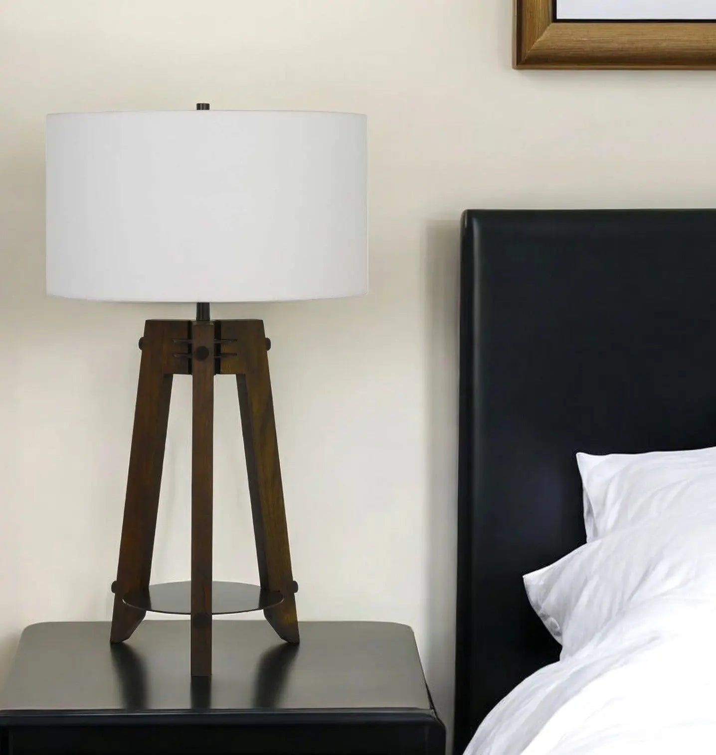 32" Brown Metal Tripod Table Lamp With Off White Drum Shade Homeroots Lighting