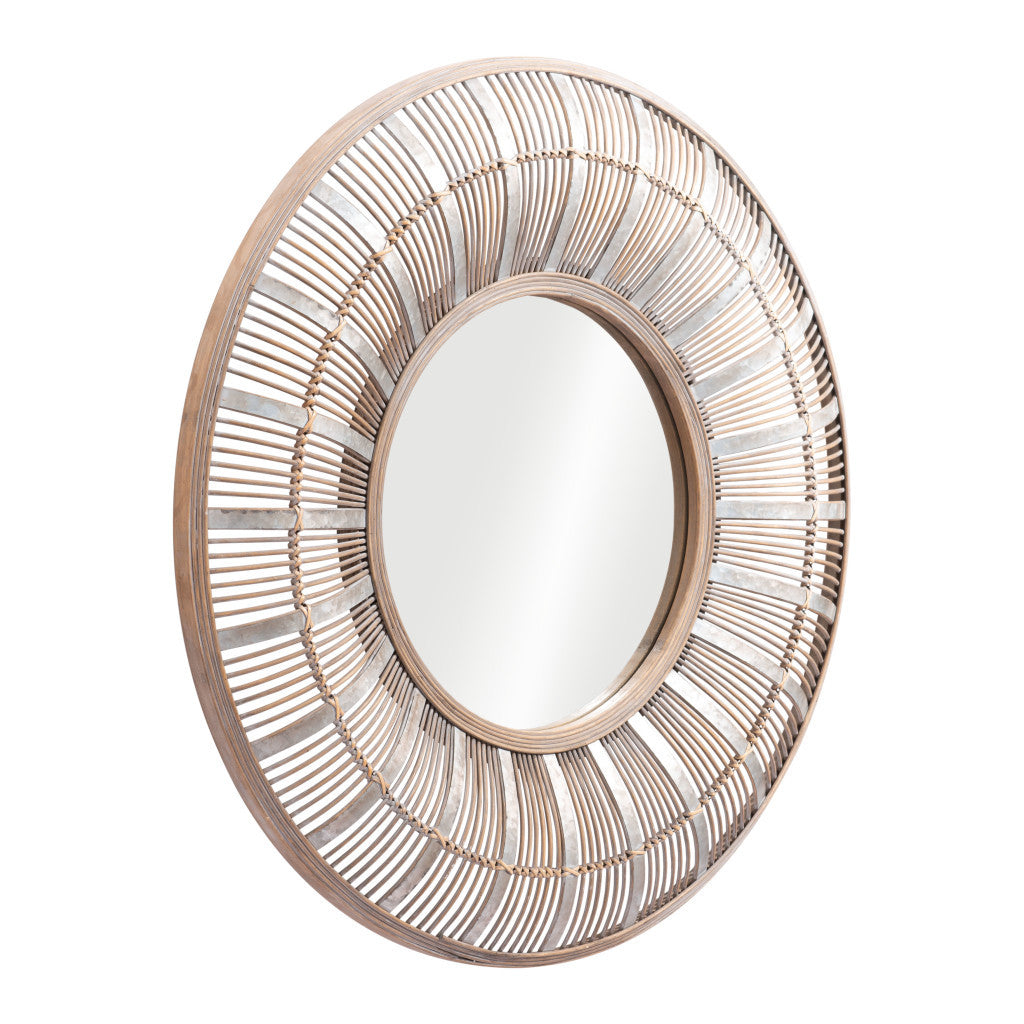 32" Brown Round Accent Mirror - GreatEagleInc