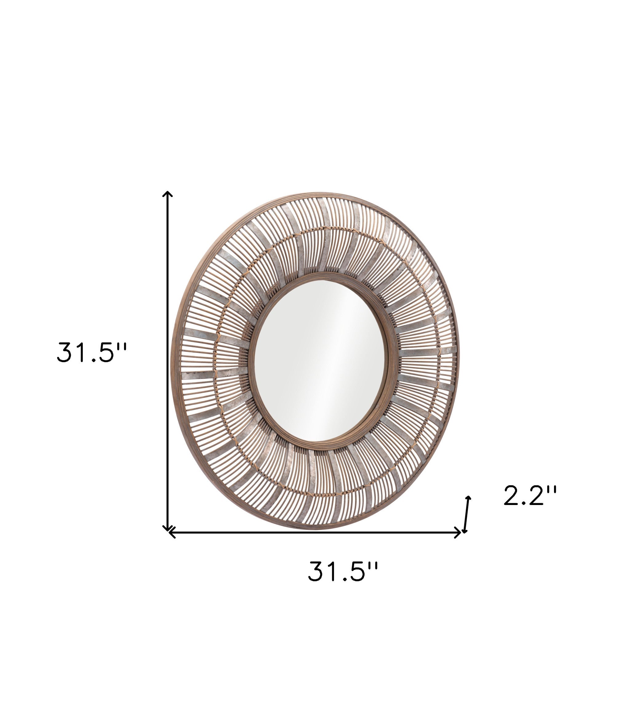 32" Brown Round Accent Mirror - GreatEagleInc