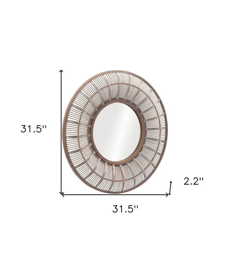 32" Brown Round Accent Mirror - GreatEagleInc