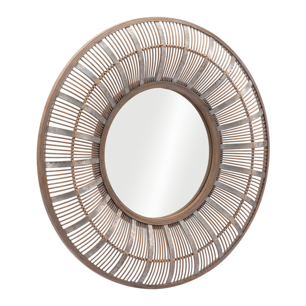32" Brown Round Accent Mirror - GreatEagleInc