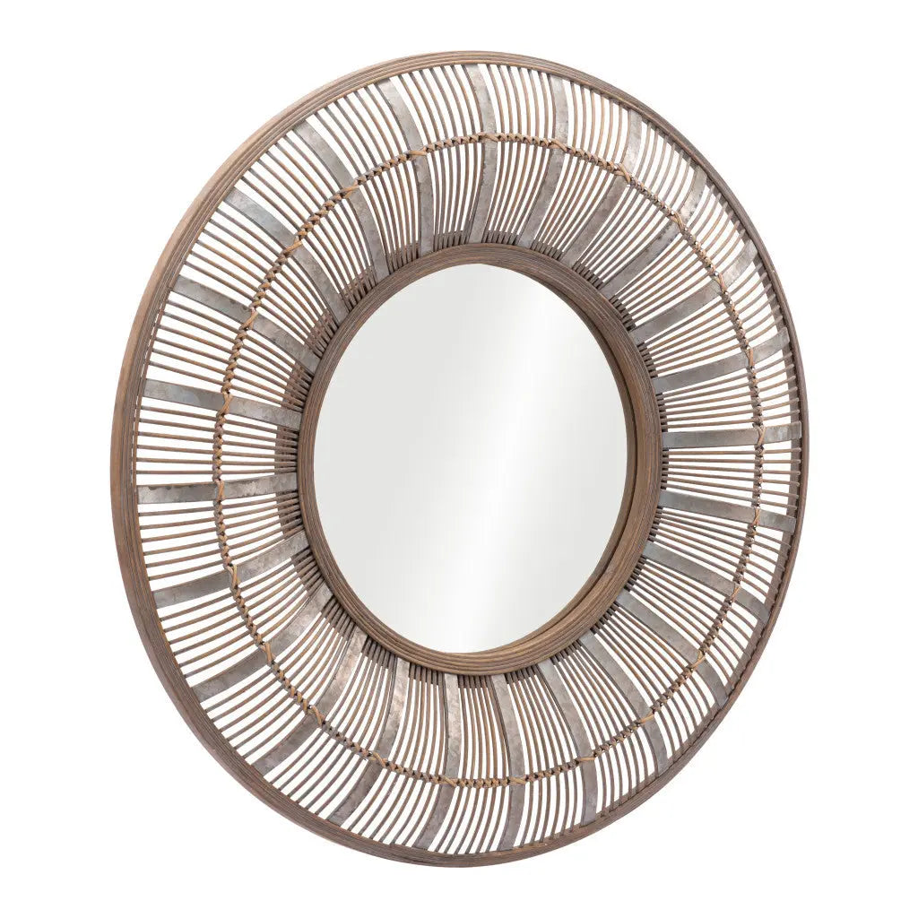 32" Brown Round Accent Mirror - GreatEagleInc
