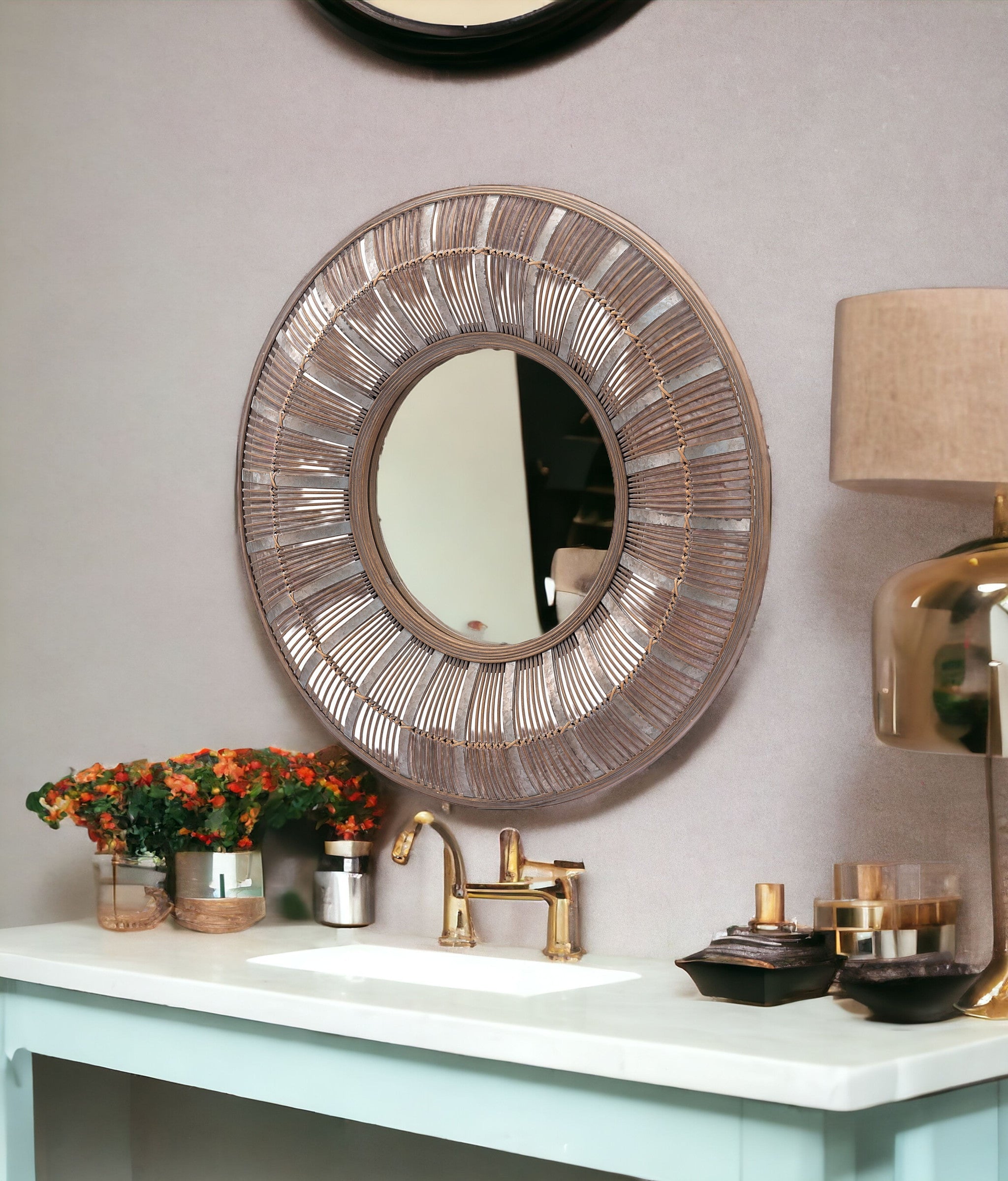 32" Brown Round Accent Mirror - GreatEagleInc