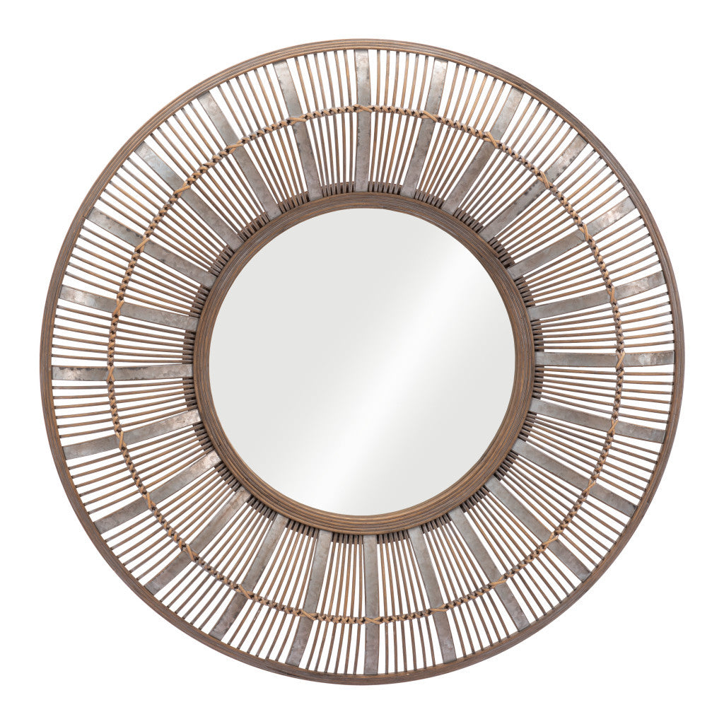32" Brown Round Accent Mirror - GreatEagleInc