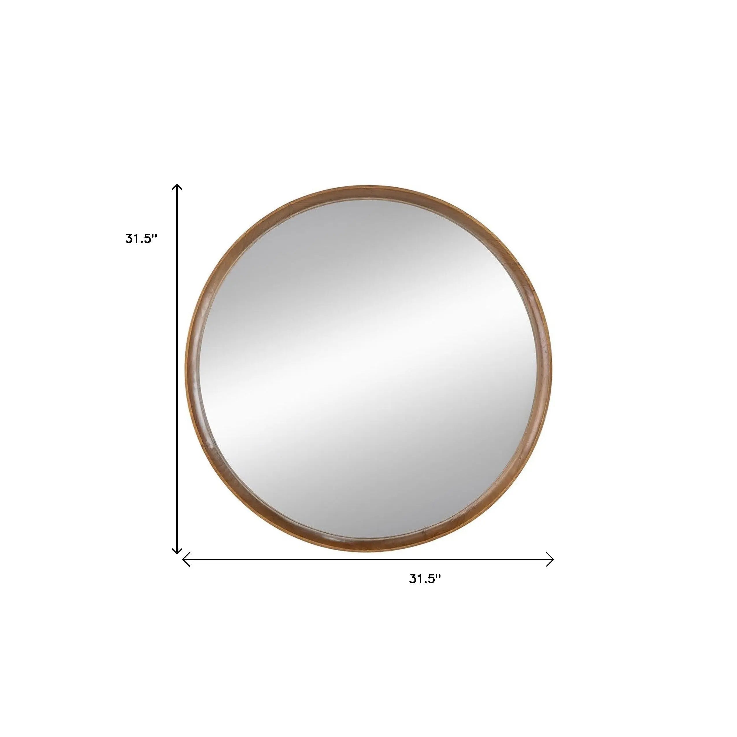 32" Brown Round Wood Framed Accent Mirror Homeroots Bed & Bath