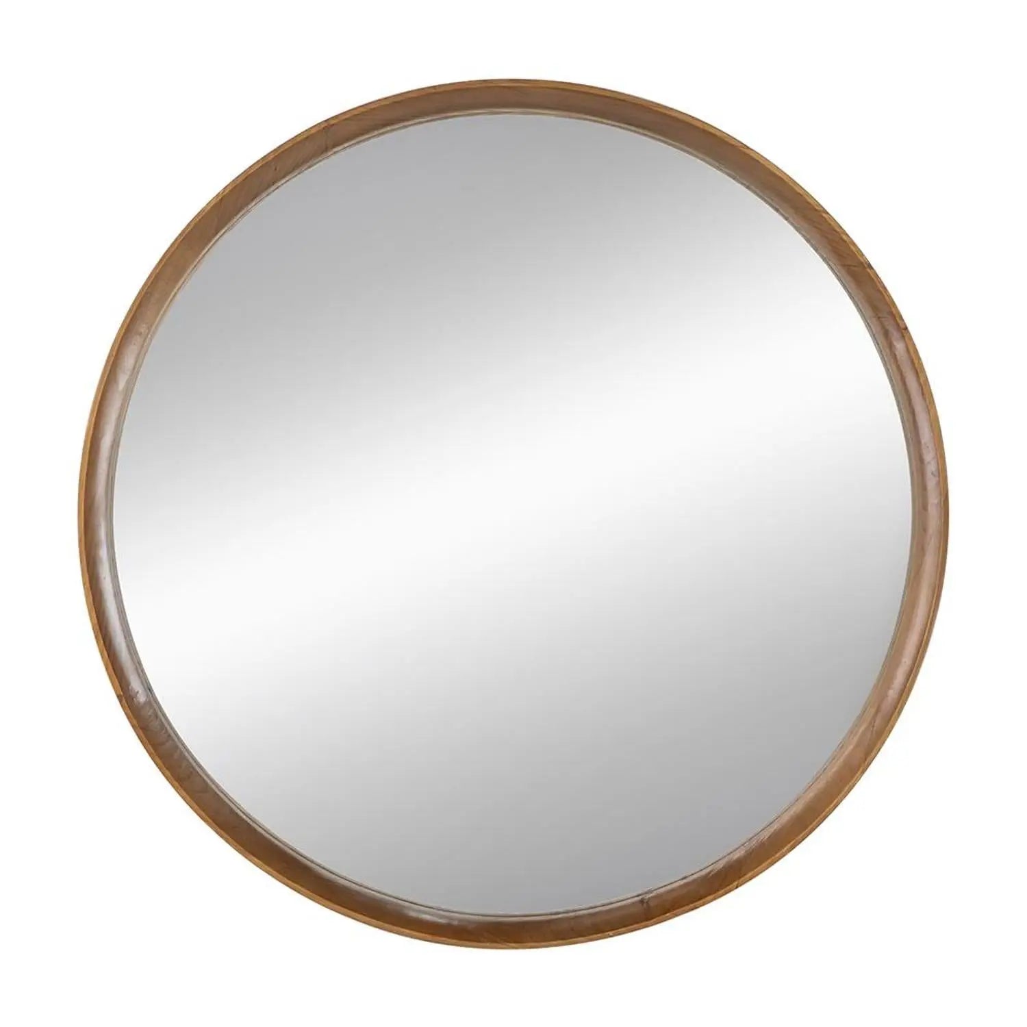 32" Brown Round Wood Framed Accent Mirror Homeroots Bed & Bath