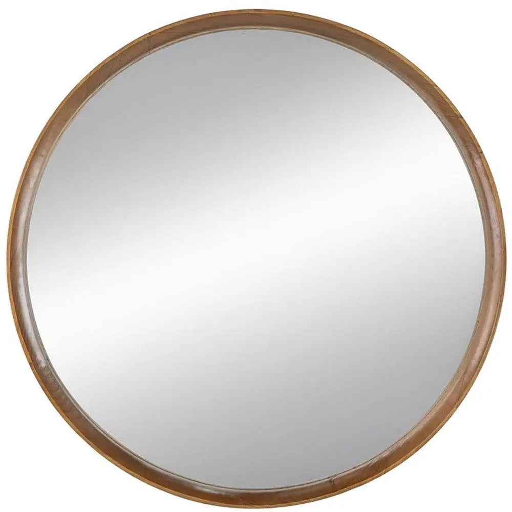 32" Brown Round Wood Framed Accent Mirror Homeroots Bed & Bath