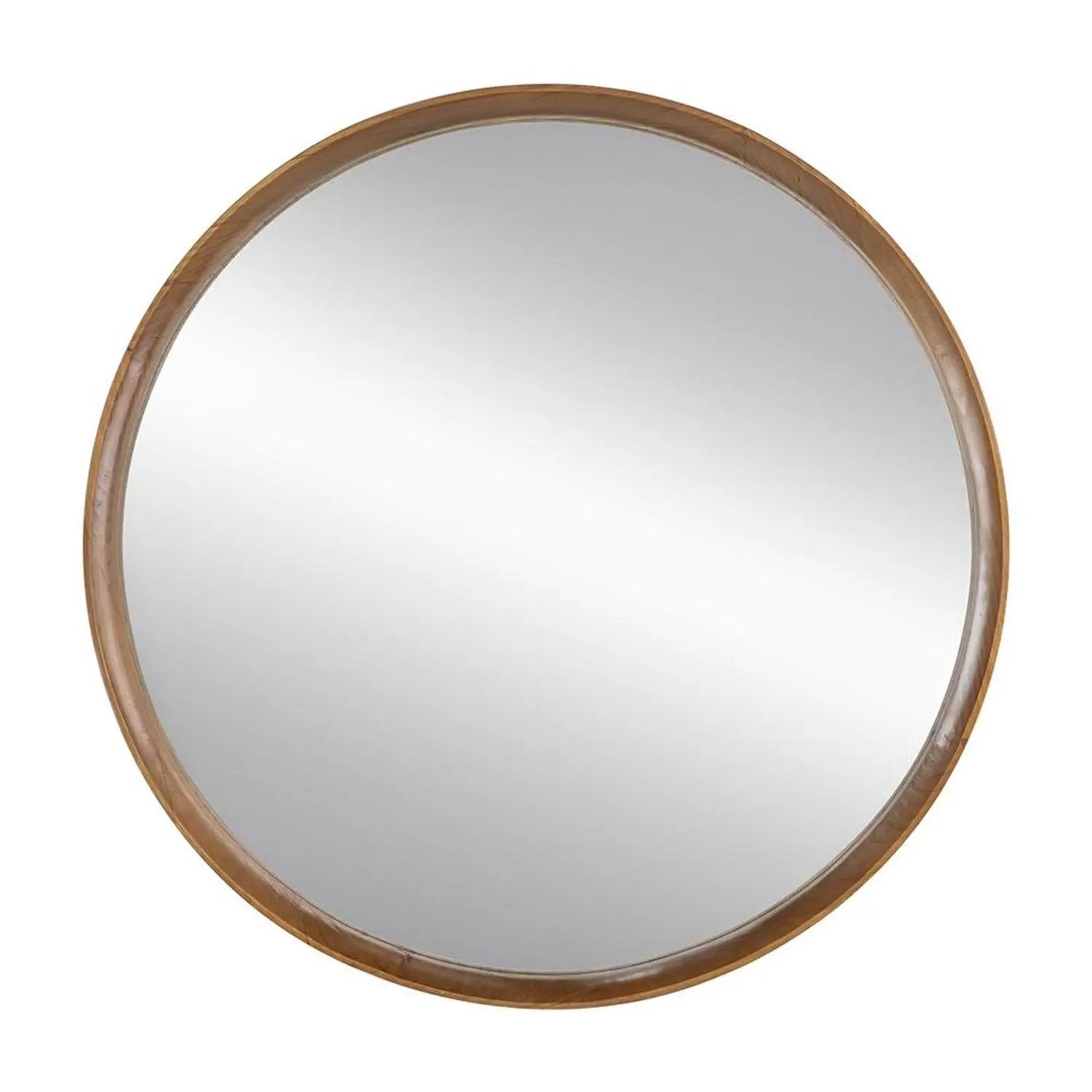 32" Brown Round Wood Framed Accent Mirror Homeroots Bed & Bath