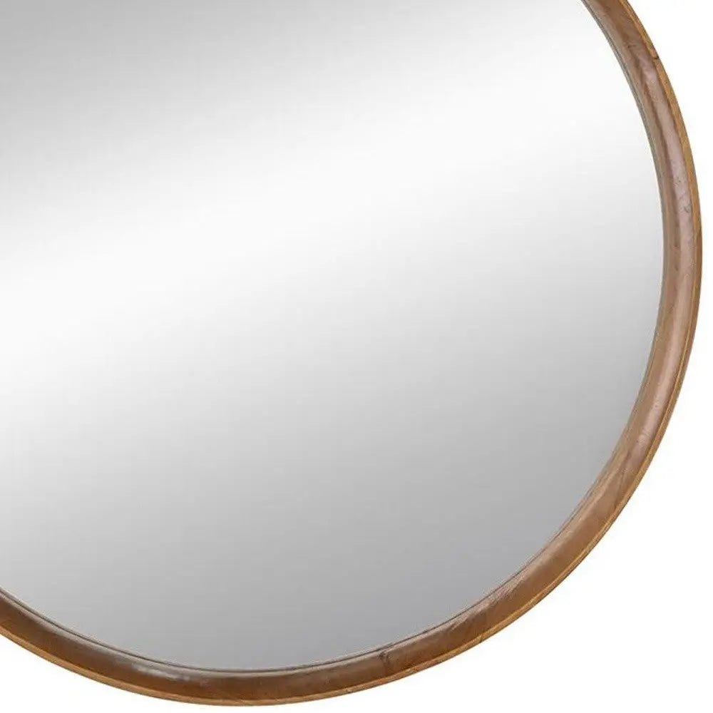 32" Brown Round Wood Framed Accent Mirror Homeroots Bed & Bath