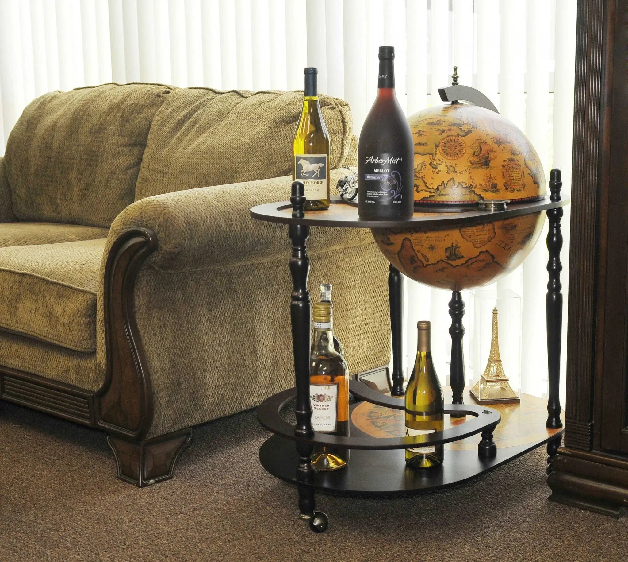 32" Brown Solid Wood Oval Rolling Bar Cart With Wine Storage Homeroots Kitchen & Dining