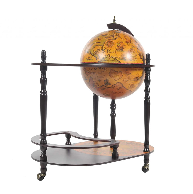 32" Brown Solid Wood Oval Rolling Bar Cart With Wine Storage Homeroots Kitchen & Dining