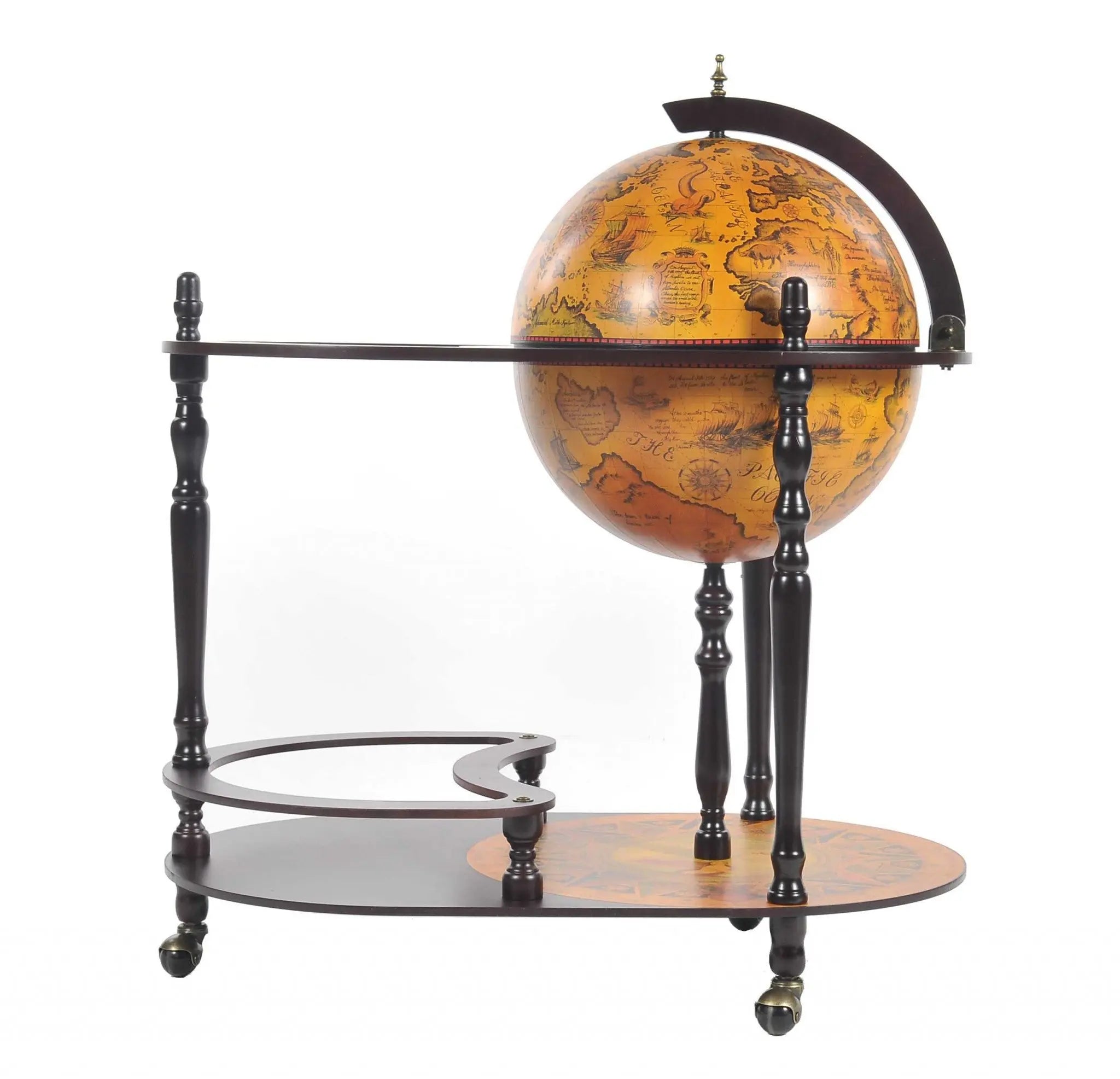 32" Brown Solid Wood Oval Rolling Bar Cart With Wine Storage Homeroots Kitchen & Dining