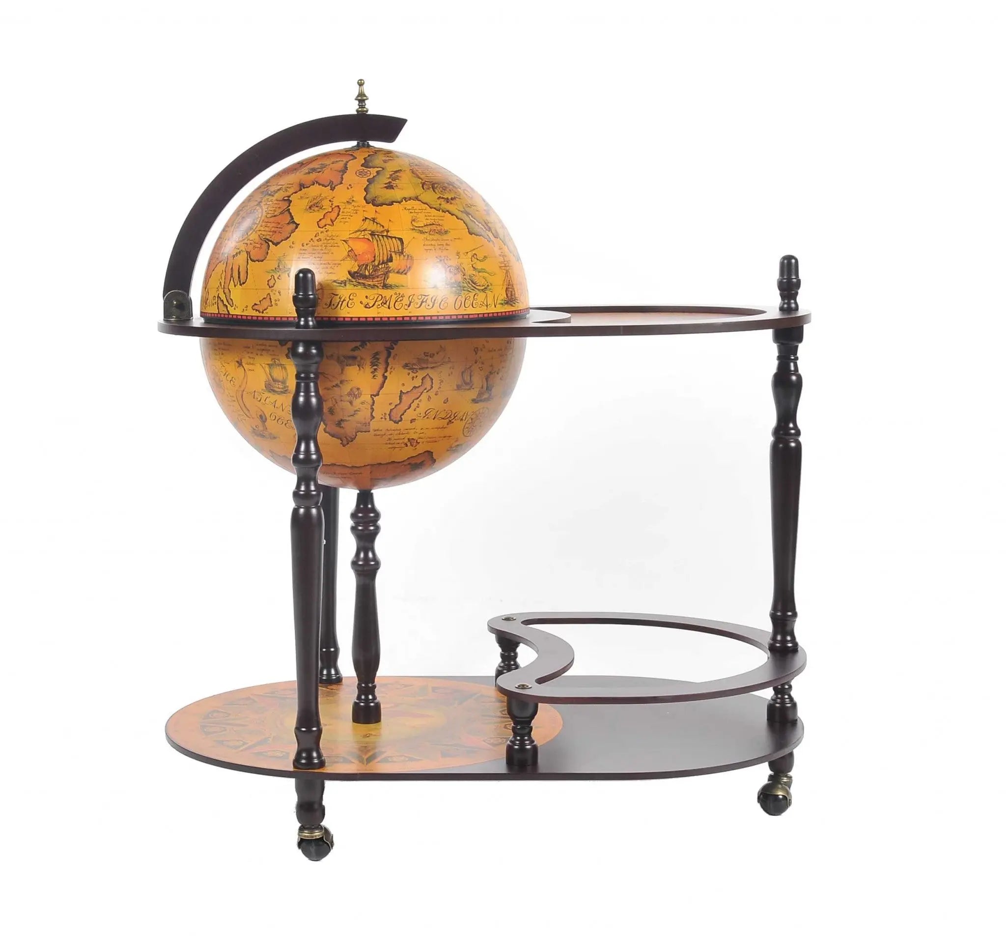 32" Brown Solid Wood Oval Rolling Bar Cart With Wine Storage Homeroots Kitchen & Dining