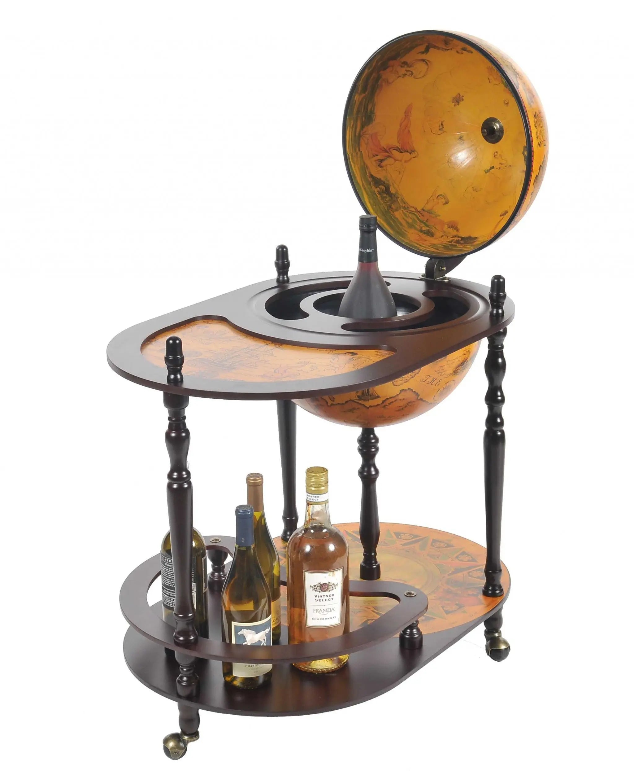 32" Brown Solid Wood Oval Rolling Bar Cart With Wine Storage Homeroots Kitchen & Dining