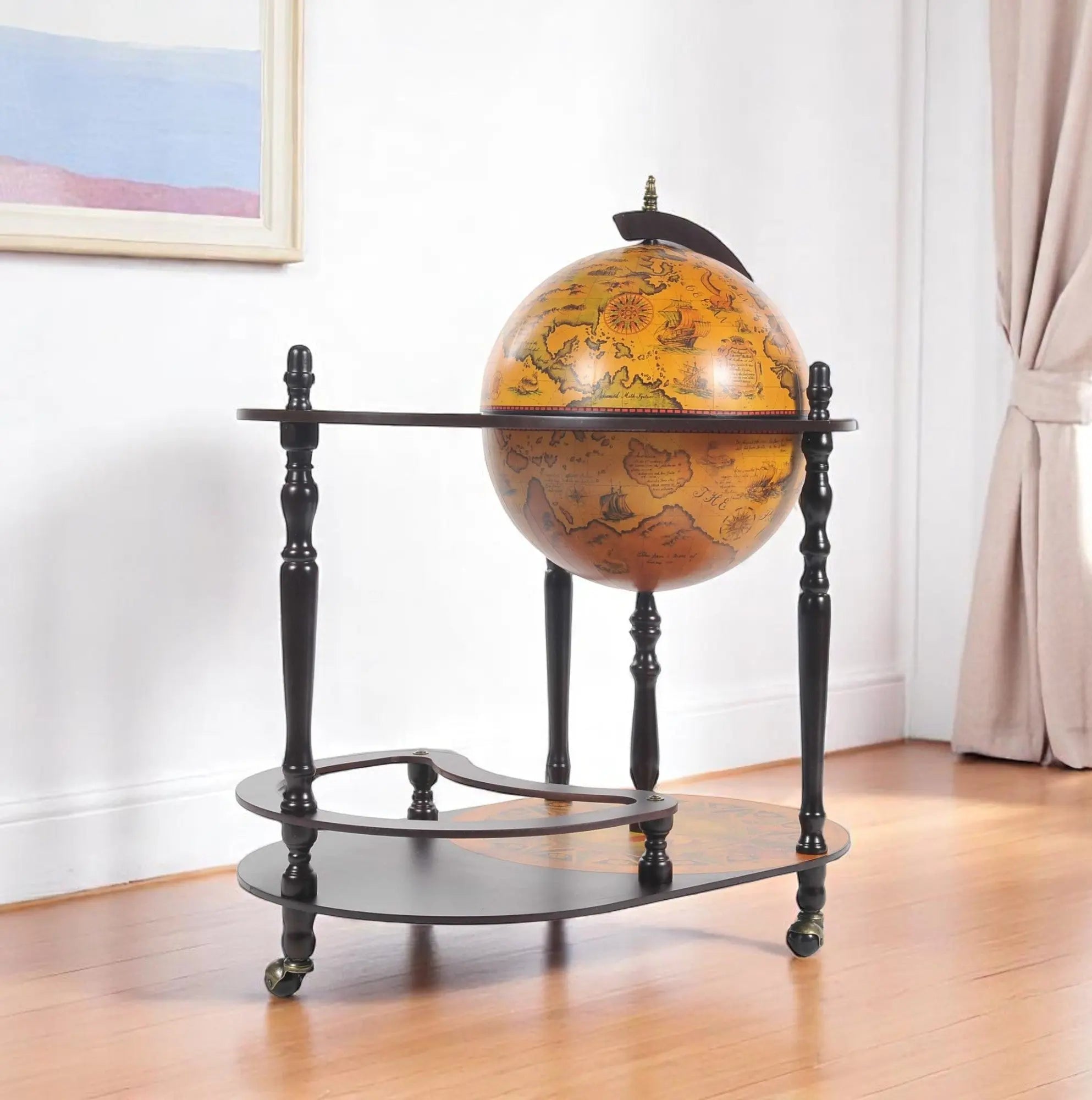 32" Brown Solid Wood Oval Rolling Bar Cart With Wine Storage Homeroots Kitchen & Dining