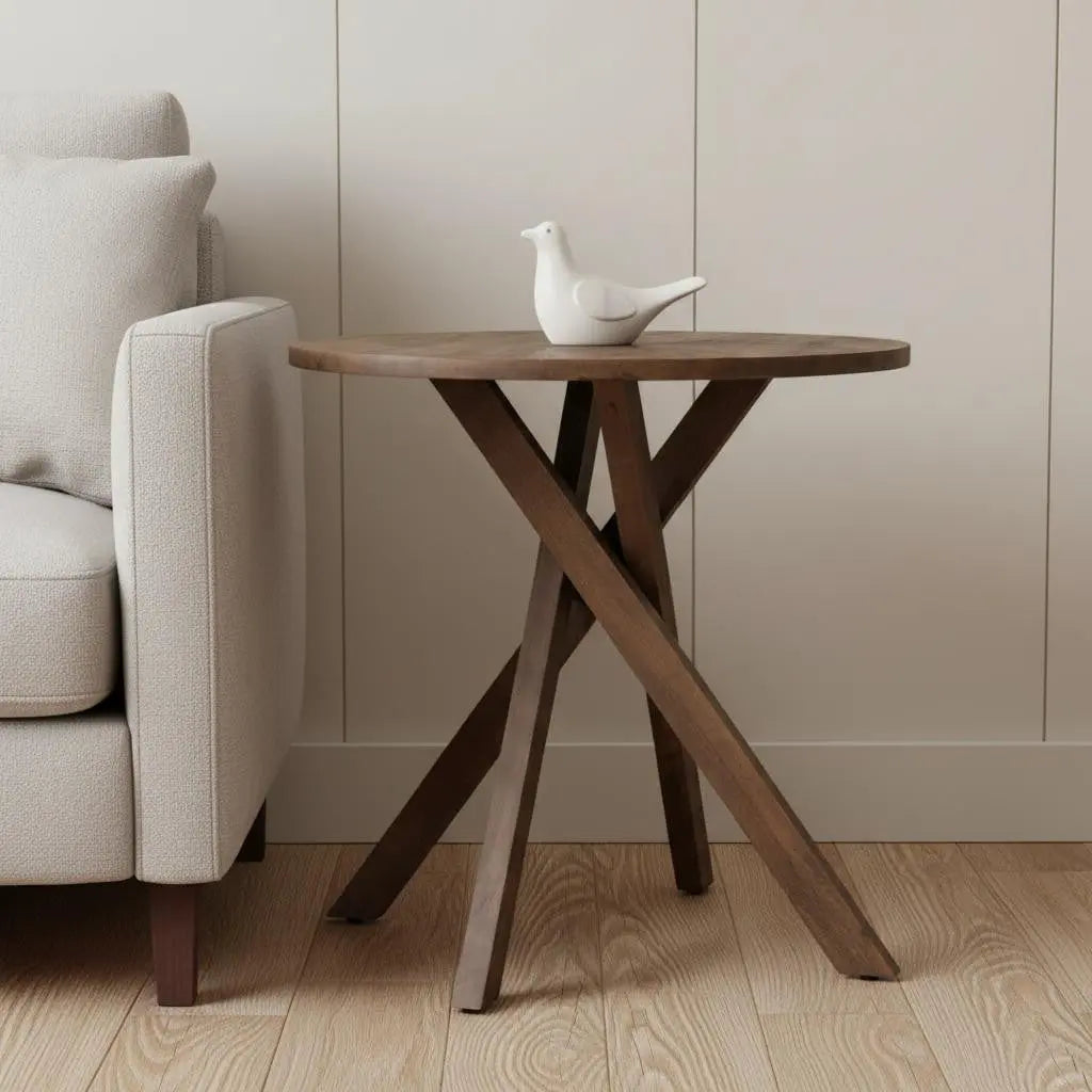 32" Brown Solid Wood and Wood Tray Table Homeroots Living Room