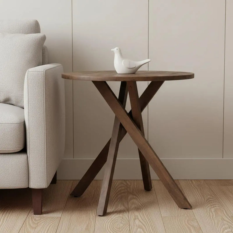 32" Brown Solid Wood and Wood Tray Table Homeroots Living Room