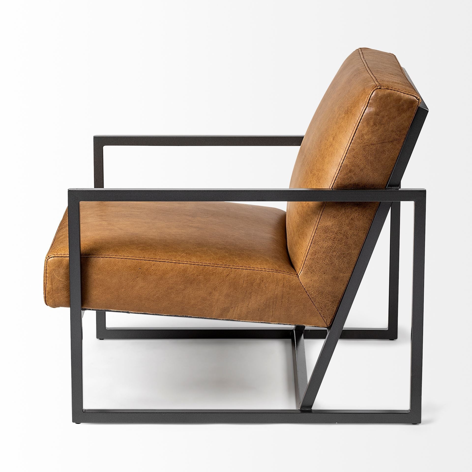 32" Brown and Black Faux Leather Distressed Arm Chair - GreatEagleInc
