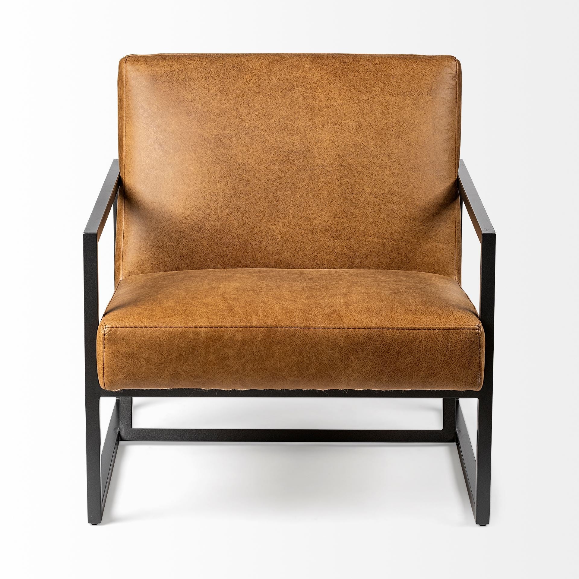 32" Brown and Black Faux Leather Distressed Arm Chair - GreatEagleInc