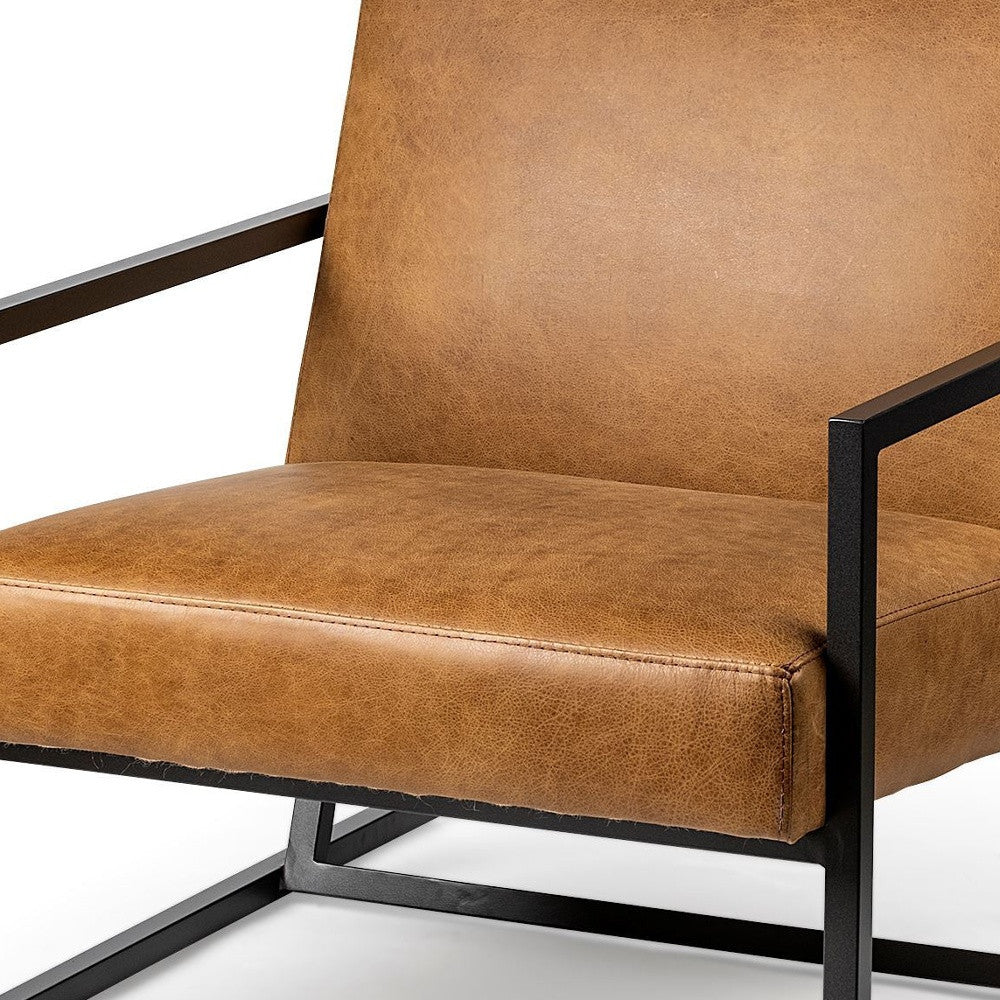 32" Brown and Black Faux Leather Distressed Arm Chair - GreatEagleInc