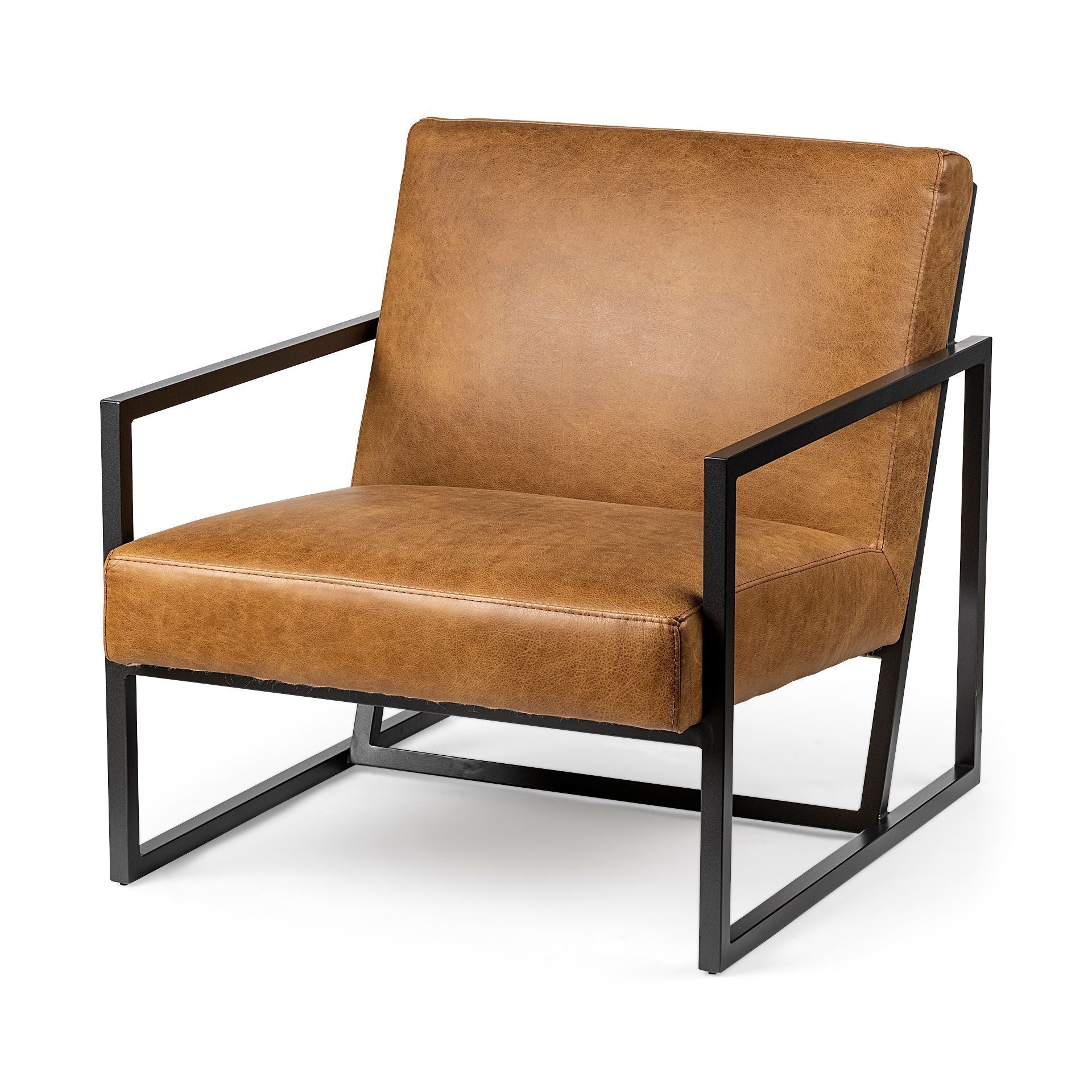 32" Brown and Black Faux Leather Distressed Arm Chair - GreatEagleInc