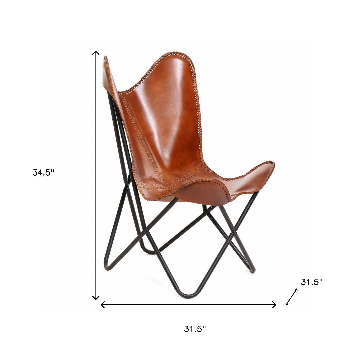 32" Brown and Black Genuine Leather Butterfly Chair Homeroots Living Room