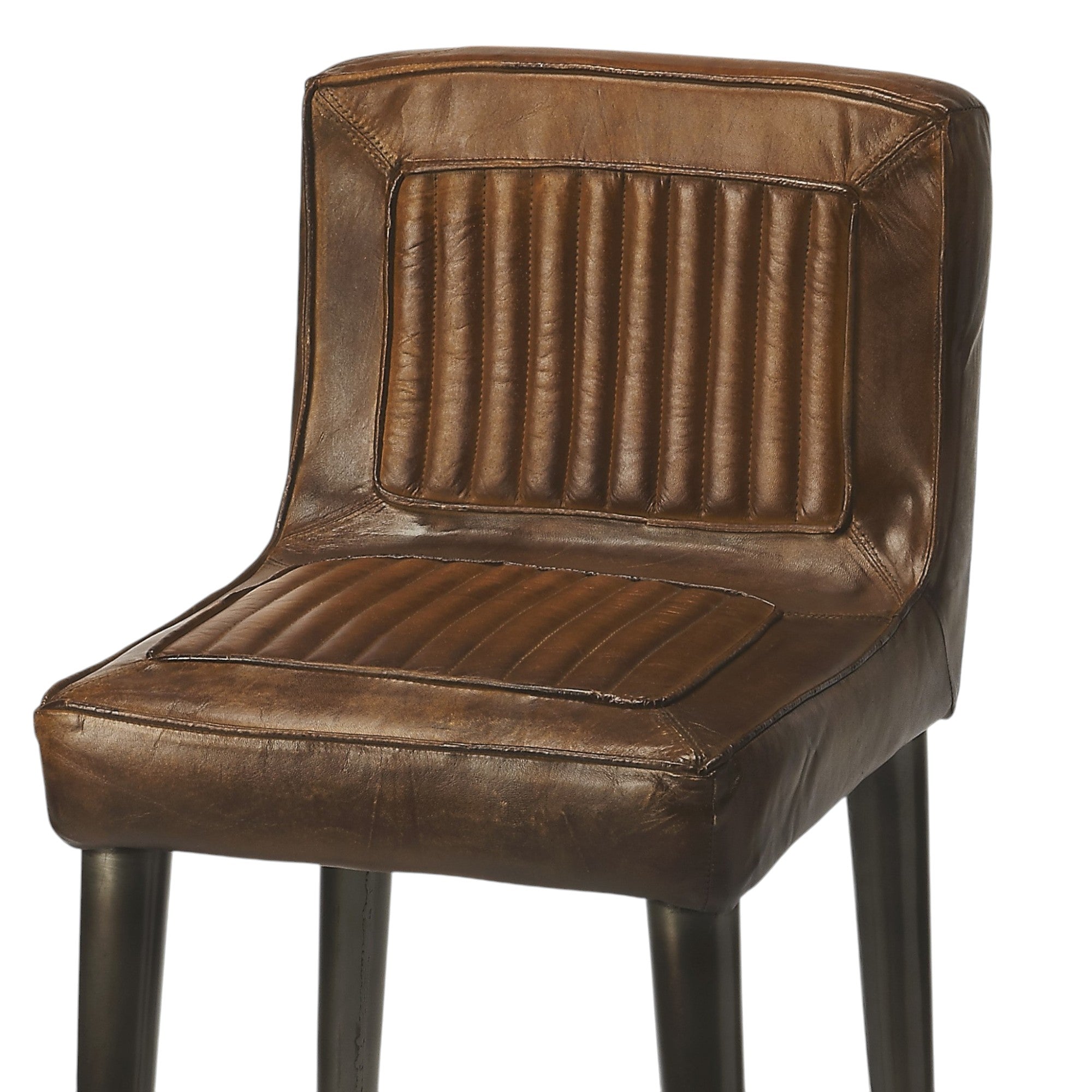 32" Brown and Black Manufactured Wood and Iron Bar Chair Homeroots Living Room