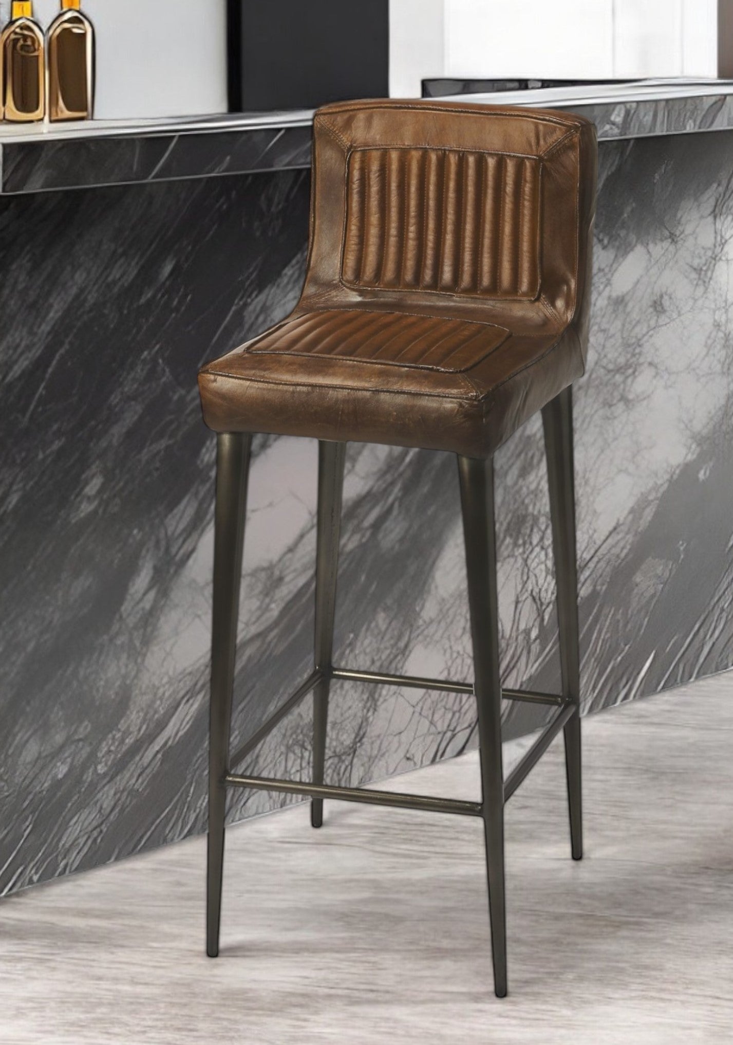 32" Brown and Black Manufactured Wood and Iron Bar Chair Homeroots Living Room