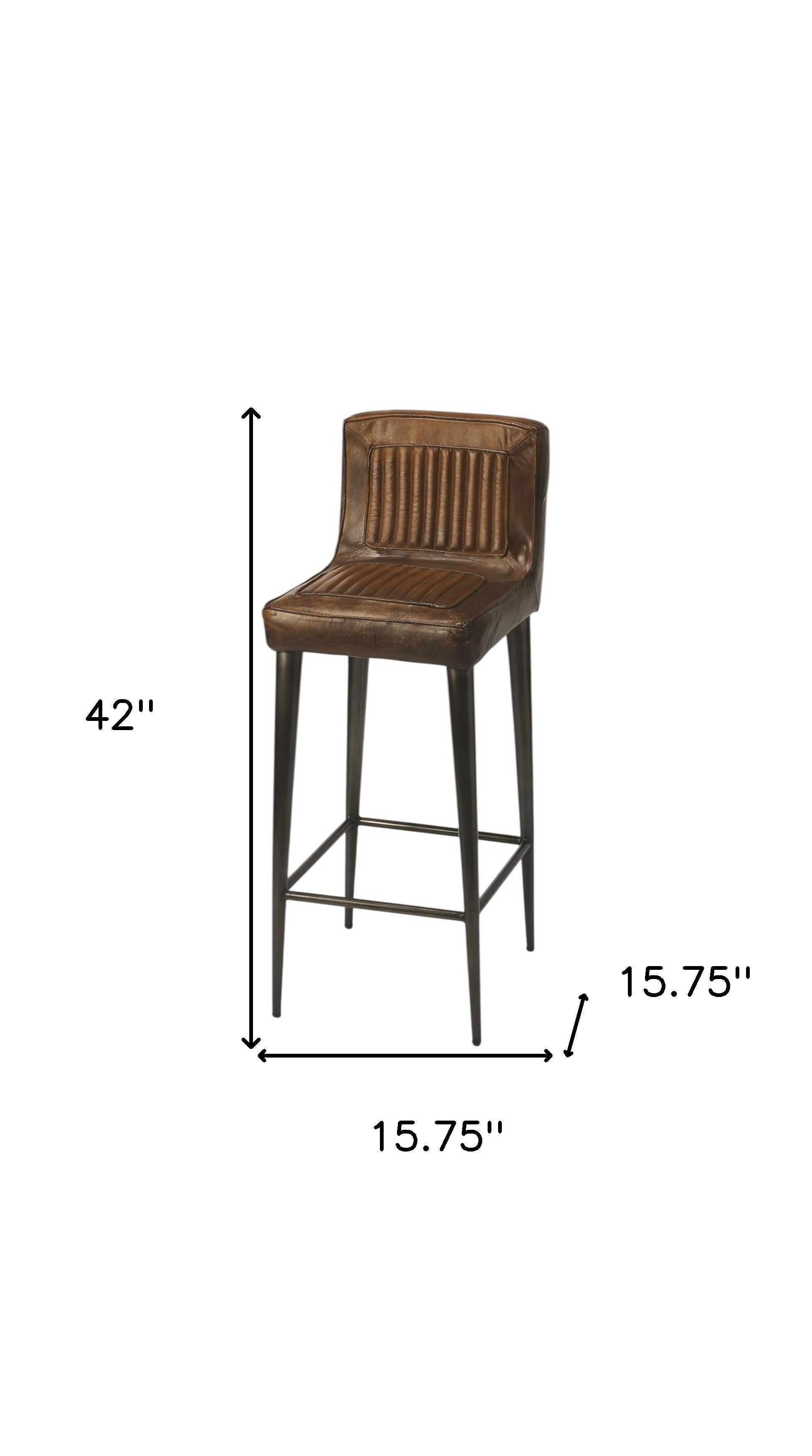 32" Brown and Black Manufactured Wood and Iron Bar Chair Homeroots Living Room