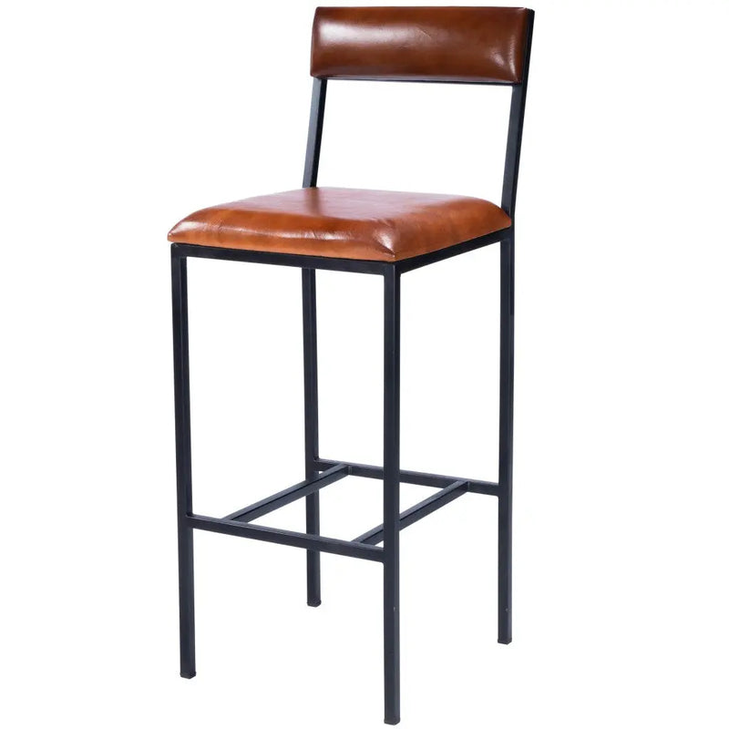 32" Brown and Black Manufactured Wood and Iron Bar Chair Homeroots Living Room