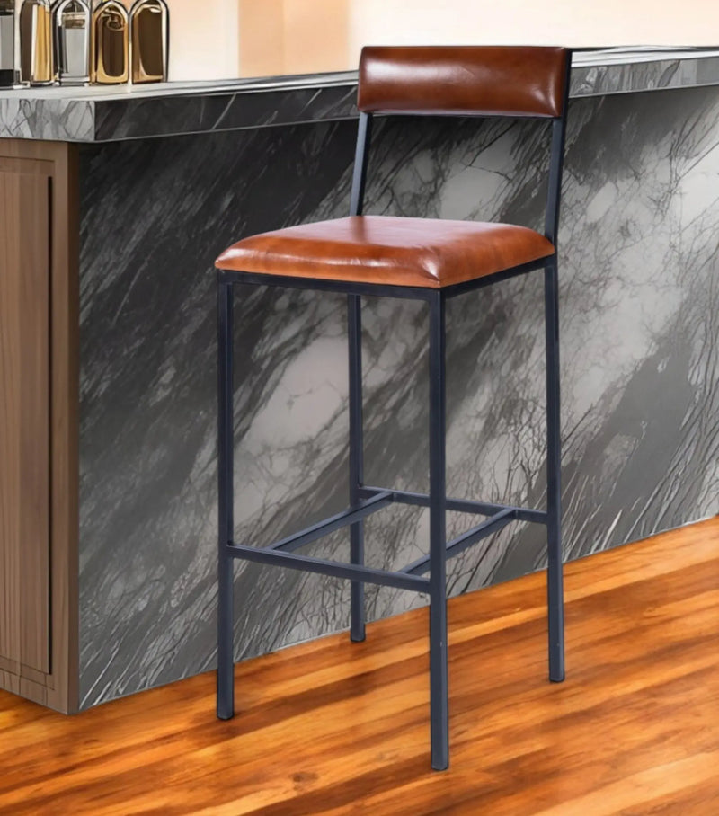 32" Brown and Black Manufactured Wood and Iron Bar Chair Homeroots Living Room
