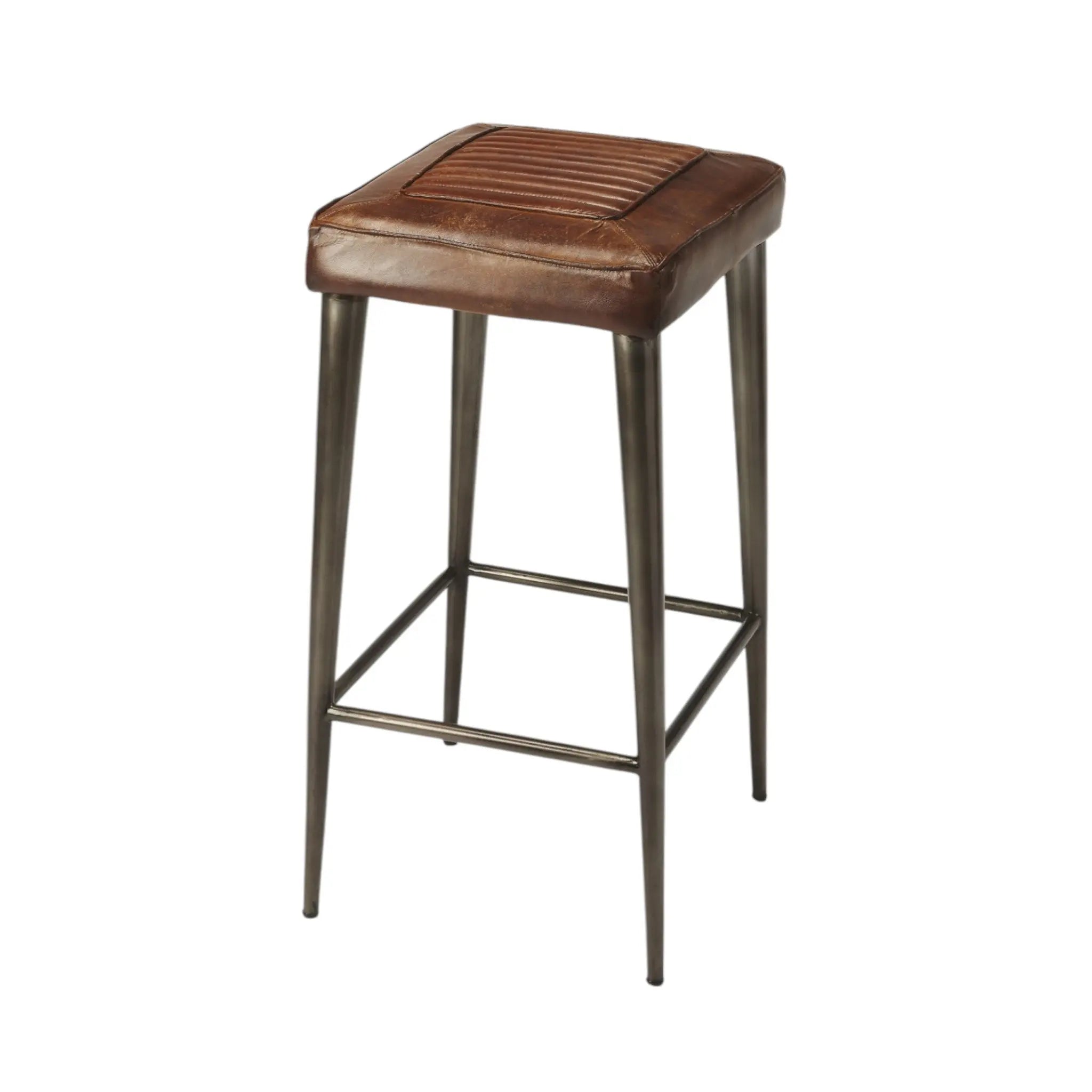 32" Brown and Gray Manufactured Wood and Iron Backless Counter Height Bar Chair Homeroots Living Room