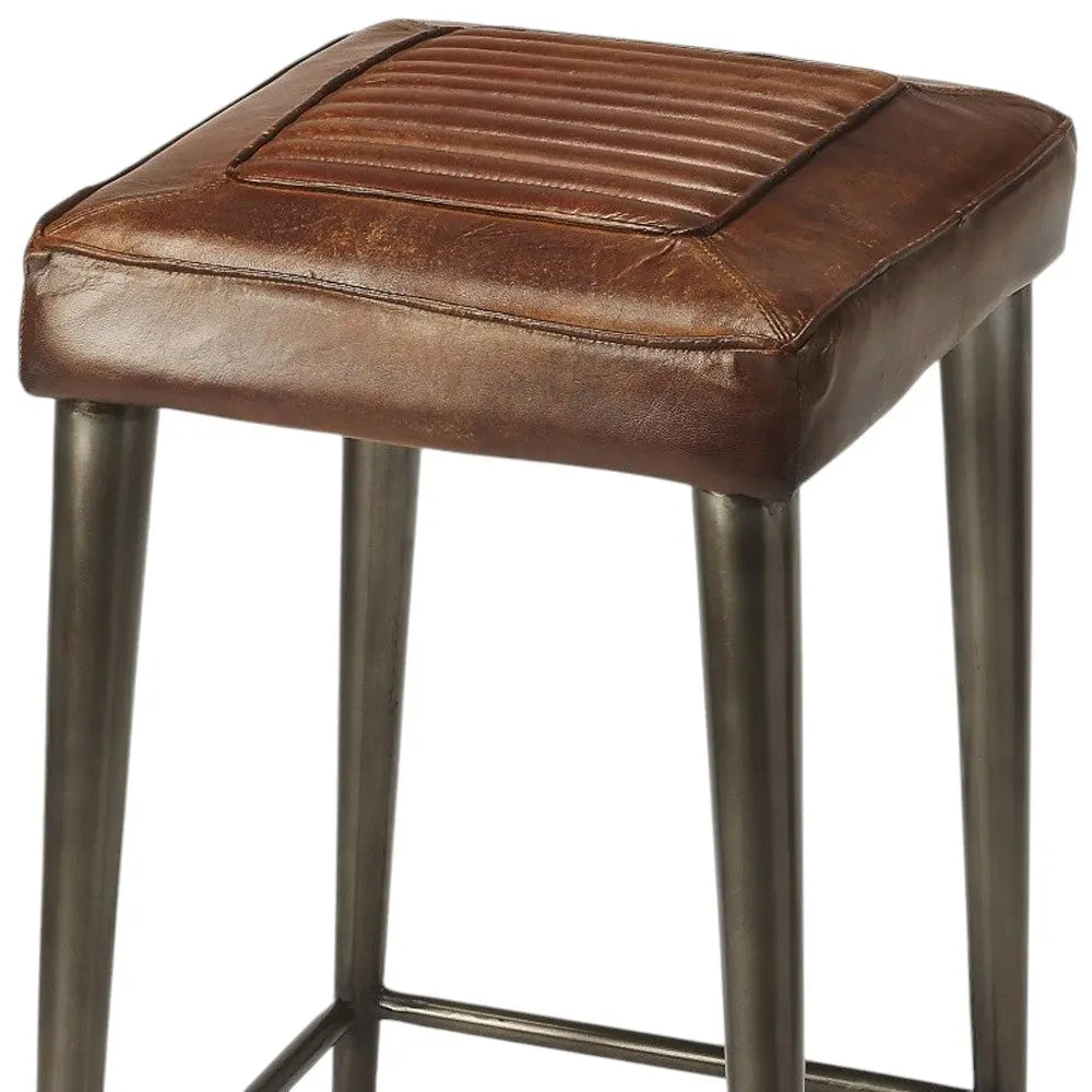 32" Brown and Gray Manufactured Wood and Iron Backless Counter Height Bar Chair Homeroots Living Room