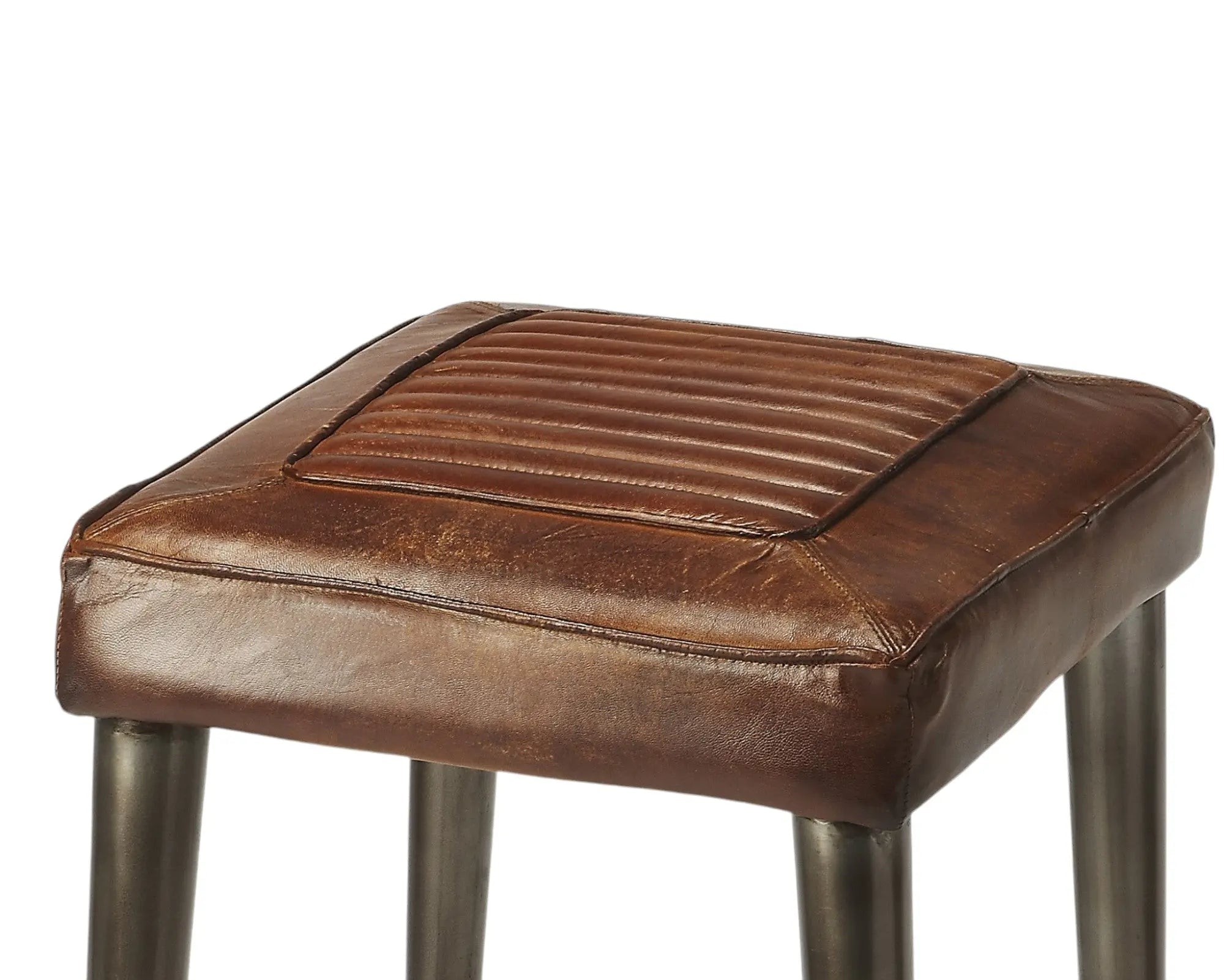 32" Brown and Gray Manufactured Wood and Iron Backless Counter Height Bar Chair Homeroots Living Room