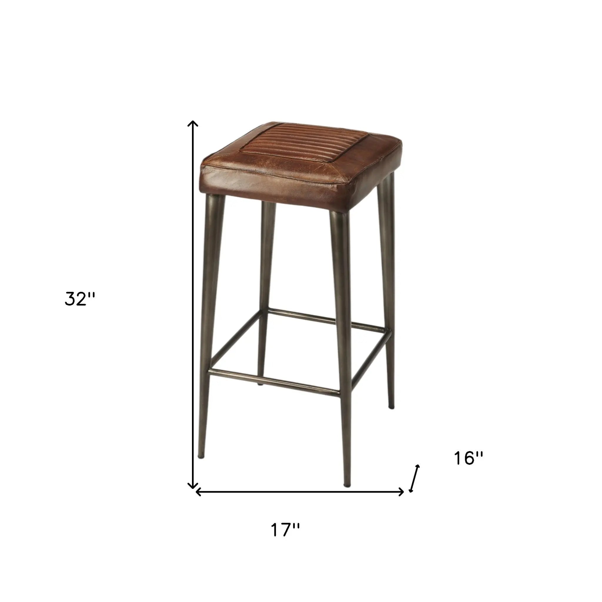 32" Brown and Gray Manufactured Wood and Iron Backless Counter Height Bar Chair Homeroots Living Room