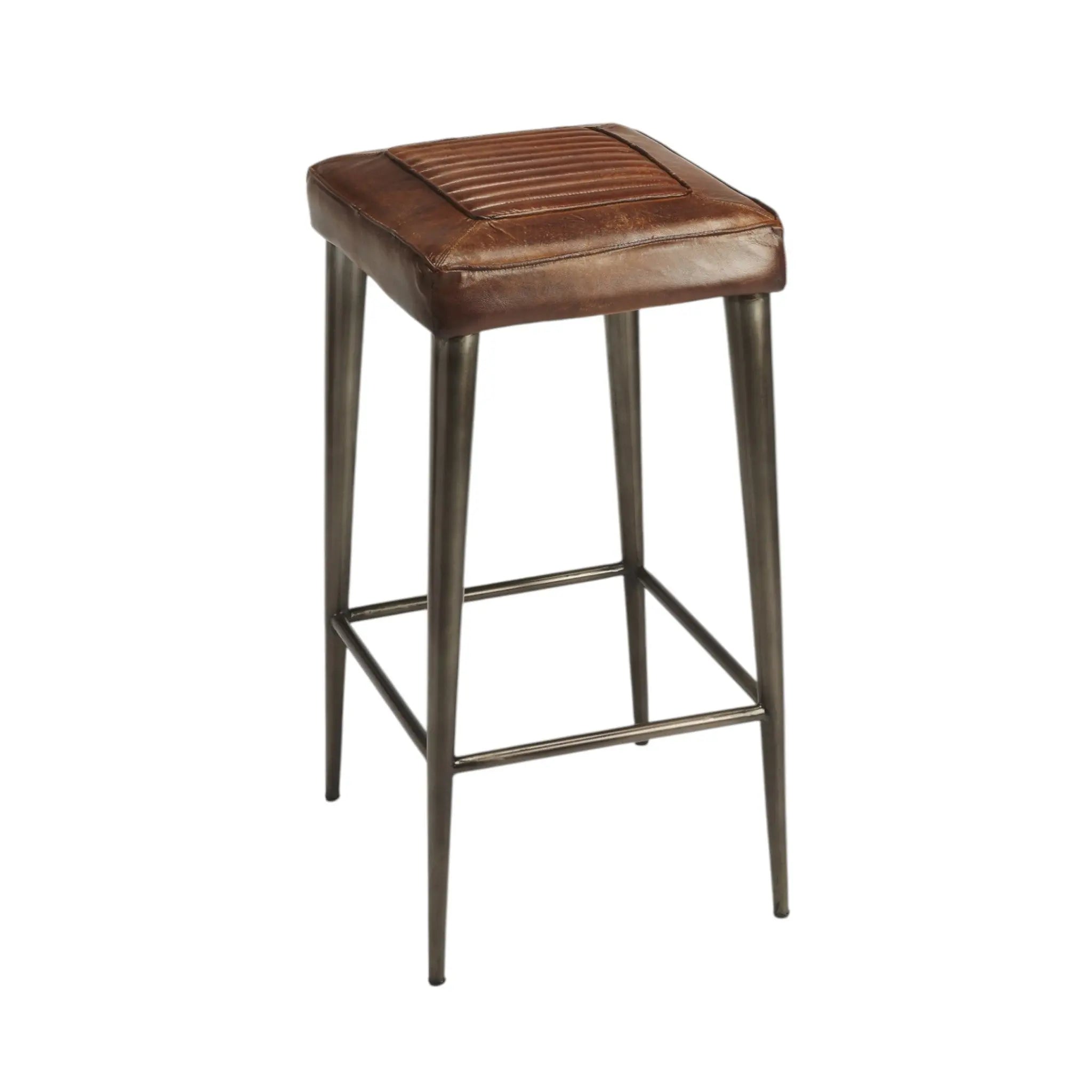32" Brown and Gray Manufactured Wood and Iron Backless Counter Height Bar Chair Homeroots Living Room