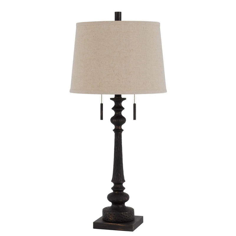 32" Charcoal Two Light Table Lamp With Tan Drum Shade Homeroots Lighting