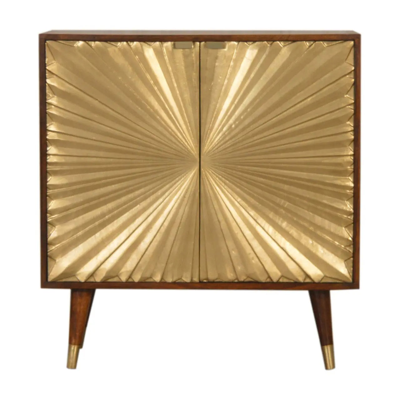 32" Chestnut and Gold Solid Wood Textured Door Accent Cabinet With Two Doors Homeroots Kitchen & Dining